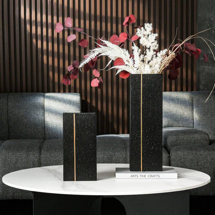 Black Stone Vase  -B Fb-T2022B -  Vases - ebarza Furniture UAE | Shop Modern Furniture in Abu Dhabi & Dubai - مفروشات ايبازرا في الامارات | تسوق اثاث عصري وديكورات مميزة في دبي وابوظبي