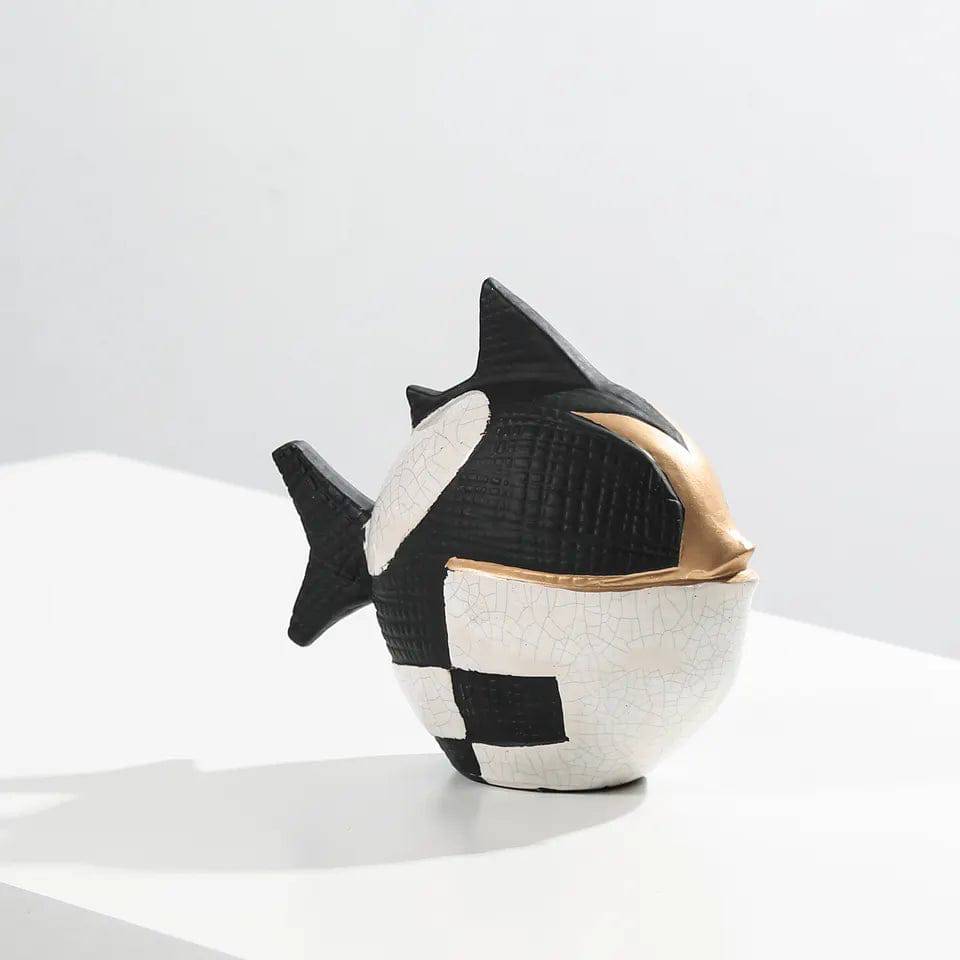 Black, White & Gold Ceramic Puffer Fish Fa-D22025 -  Home Decor Figurines - ebarza Furniture UAE | Shop Modern Furniture in Abu Dhabi & Dubai - مفروشات ايبازرا في الامارات | تسوق اثاث عصري وديكورات مميزة في دبي وابوظبي
