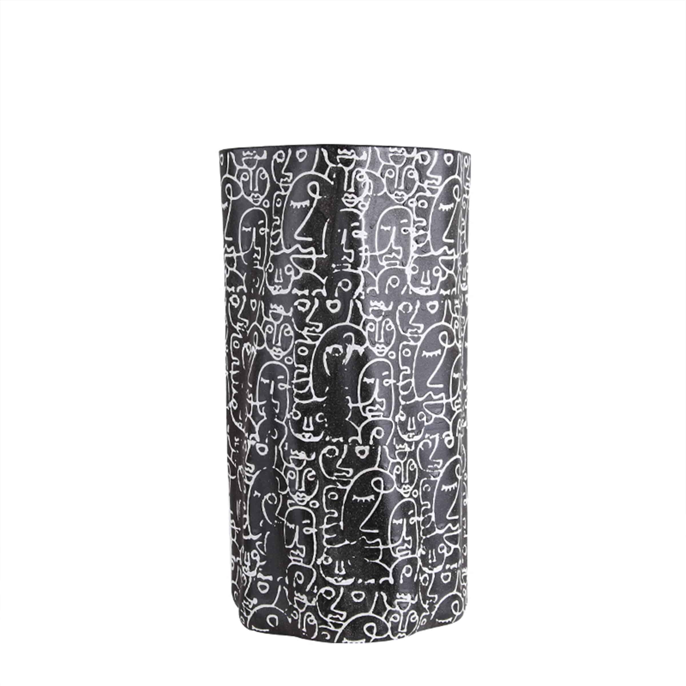 Black & White Hand-Drawn Ceramic Vase-A  Fa-D21051A -  Vases - ebarza Furniture UAE | Shop Modern Furniture in Abu Dhabi & Dubai - مفروشات ايبازرا في الامارات | تسوق اثاث عصري وديكورات مميزة في دبي وابوظبي