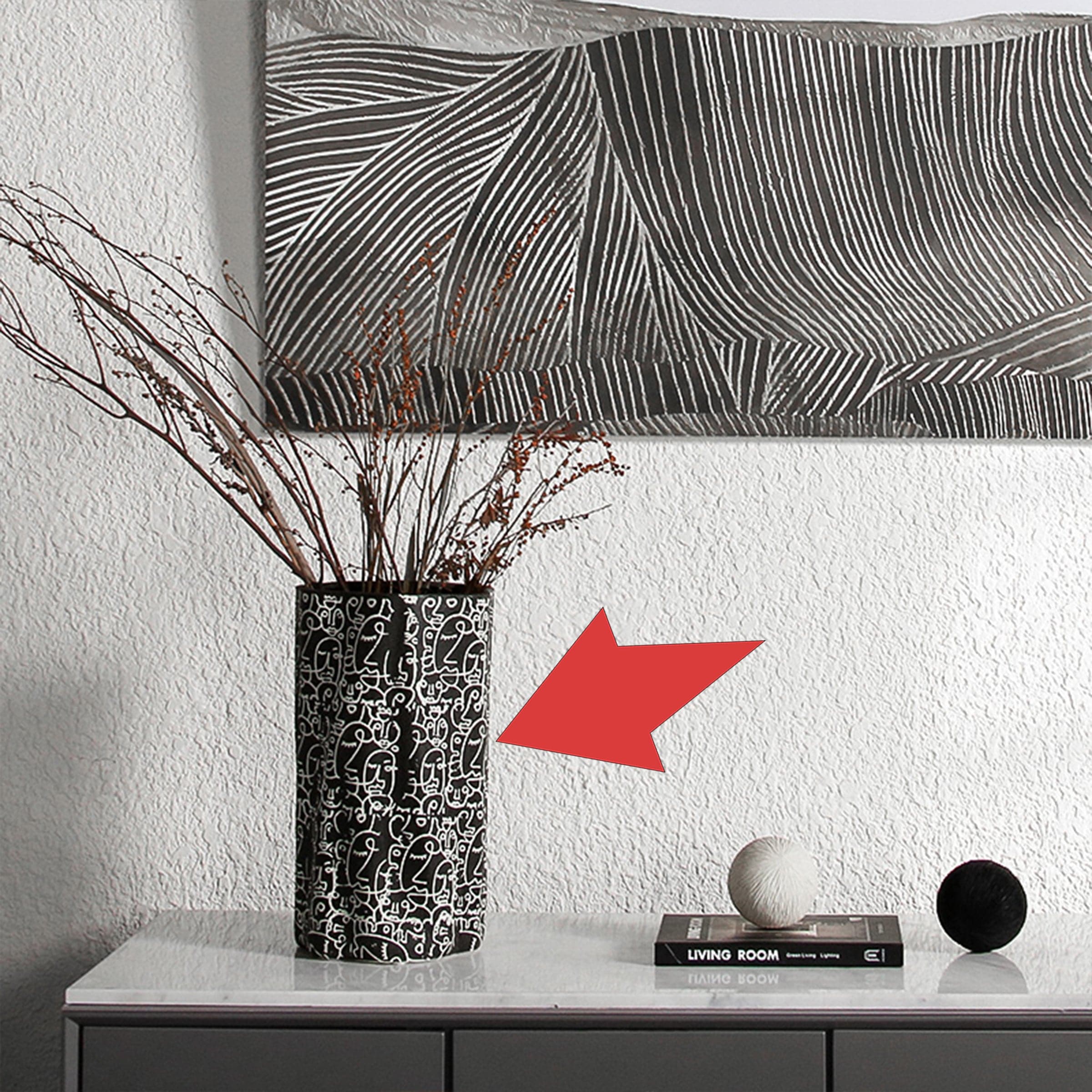 Black & White Hand-Drawn Ceramic Vase-A  Fa-D21051A -  Vases - ebarza Furniture UAE | Shop Modern Furniture in Abu Dhabi & Dubai - مفروشات ايبازرا في الامارات | تسوق اثاث عصري وديكورات مميزة في دبي وابوظبي