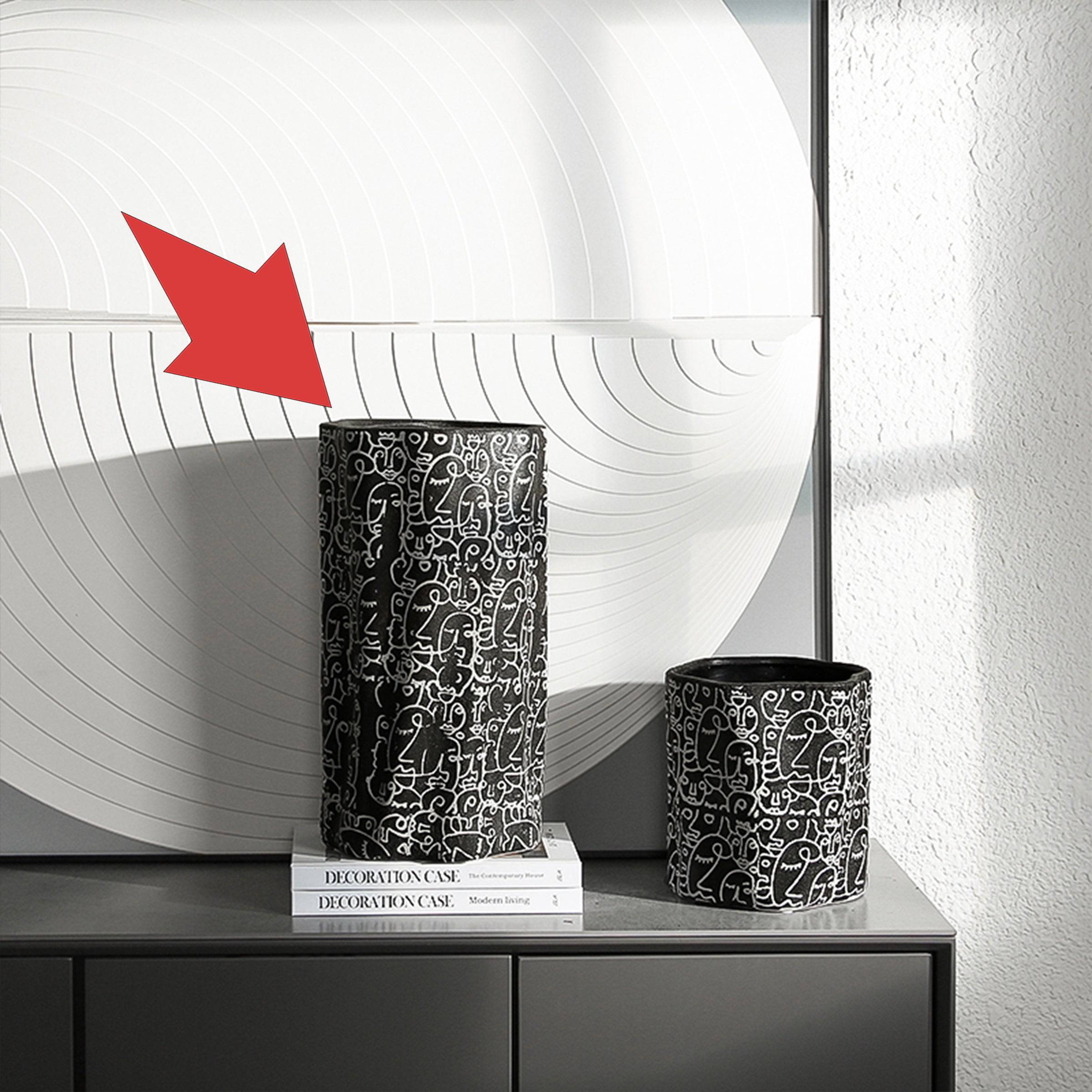 Black & White Hand-Drawn Ceramic Vase-A  Fa-D21051A -  Vases - ebarza Furniture UAE | Shop Modern Furniture in Abu Dhabi & Dubai - مفروشات ايبازرا في الامارات | تسوق اثاث عصري وديكورات مميزة في دبي وابوظبي