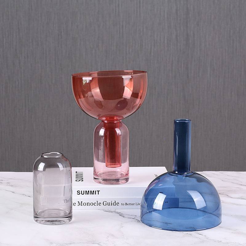 Blue Funnel Vase Fb-Zs2029B -  Vases - ebarza Furniture UAE | Shop Modern Furniture in Abu Dhabi & Dubai - مفروشات ايبازرا في الامارات | تسوق اثاث عصري وديكورات مميزة في دبي وابوظبي