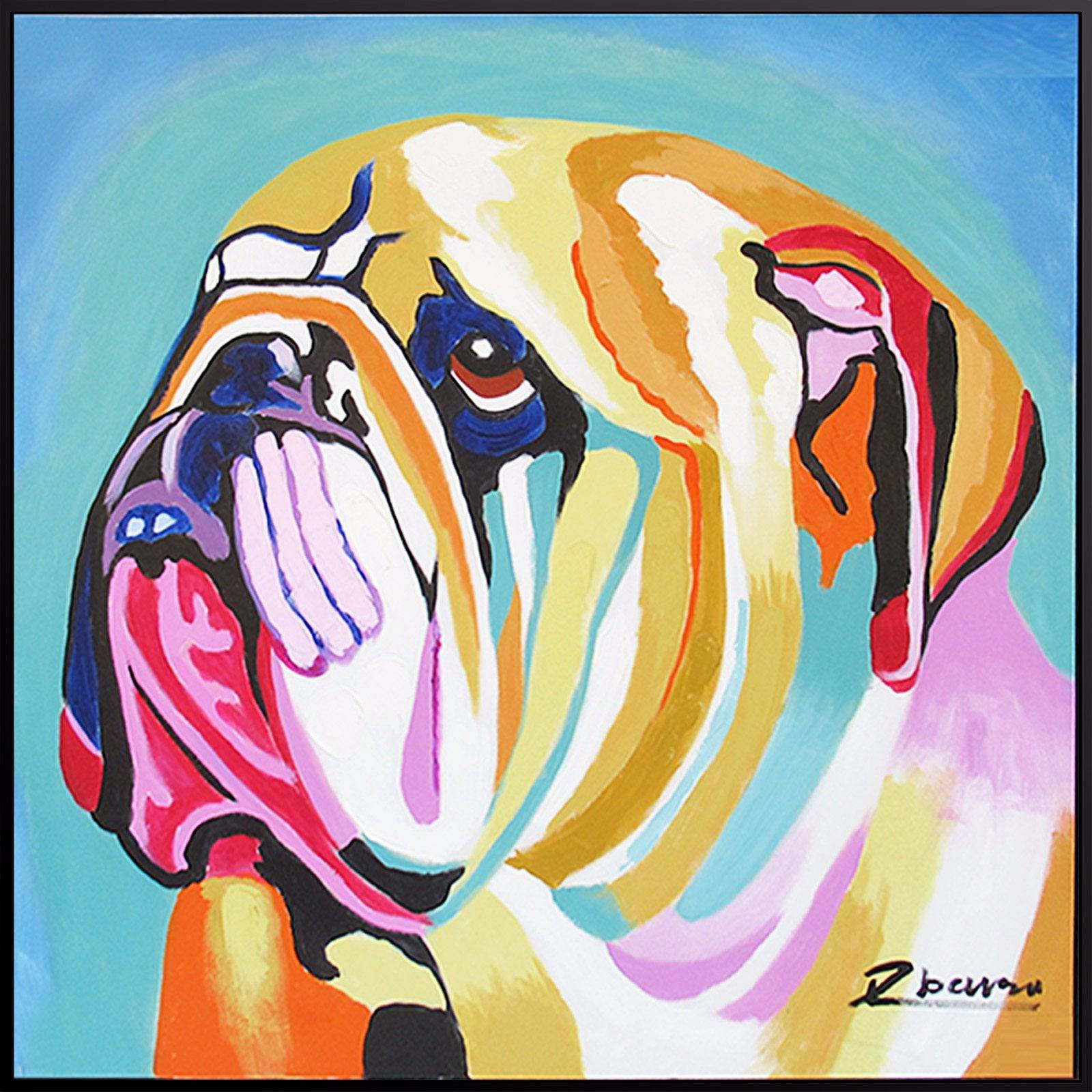 Bulldog Hand Painted Art Painting With Frame 105X105 Cm Soap0016 -  Paintings - ebarza Furniture UAE | Shop Modern Furniture in Abu Dhabi & Dubai - مفروشات ايبازرا في الامارات | تسوق اثاث عصري وديكورات مميزة في دبي وابوظبي