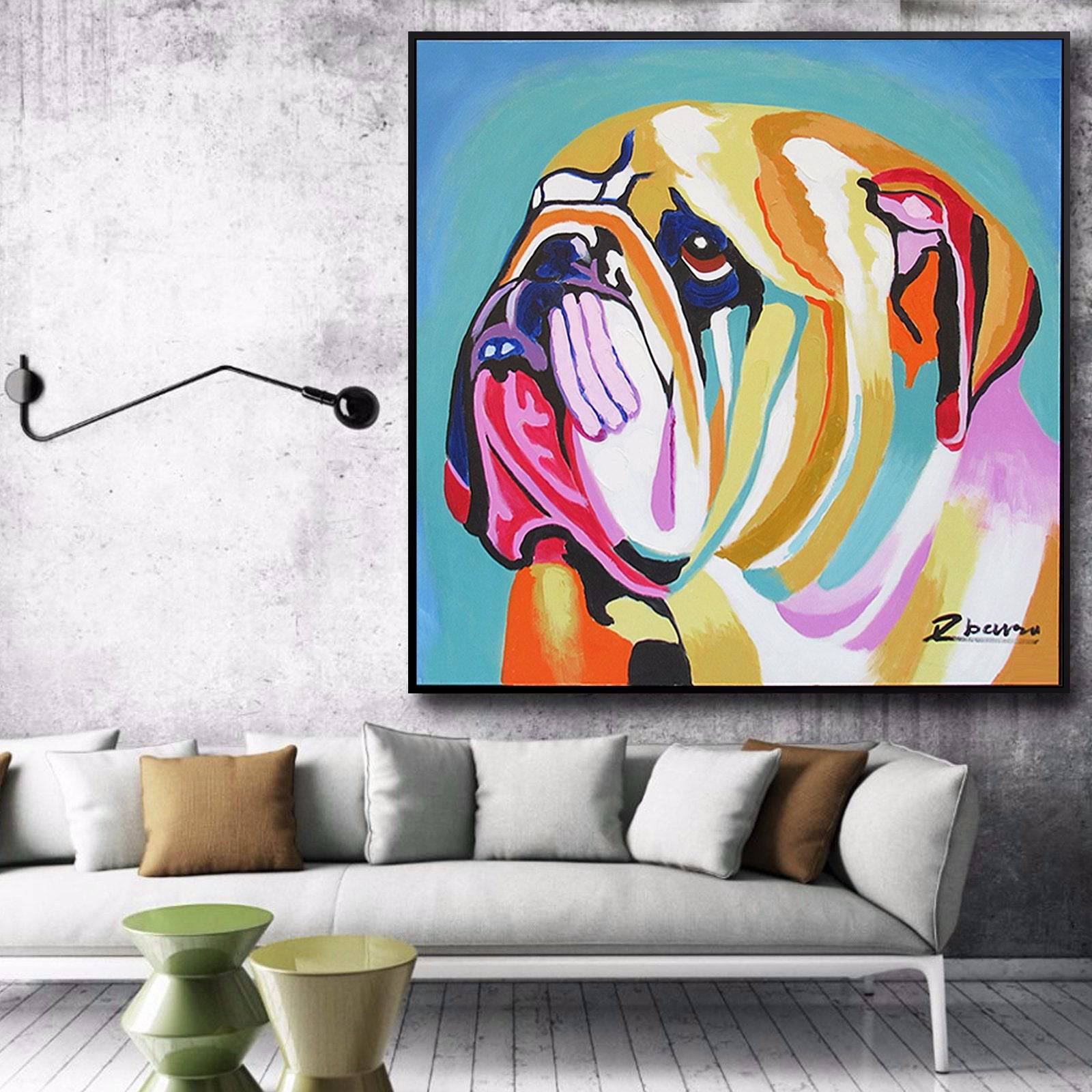 Bulldog Hand Painted Art Painting With Frame 105X105 Cm Soap0016 -  Paintings - ebarza Furniture UAE | Shop Modern Furniture in Abu Dhabi & Dubai - مفروشات ايبازرا في الامارات | تسوق اثاث عصري وديكورات مميزة في دبي وابوظبي