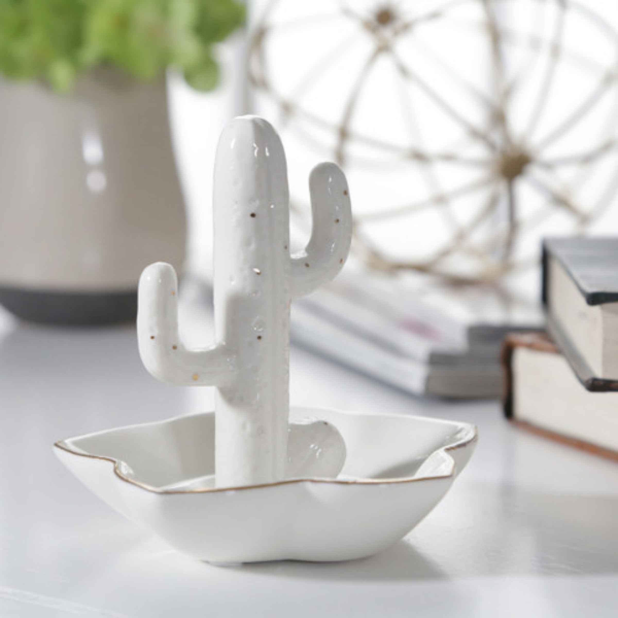 Cactus Flower Ring Holder - Porcelain 12391-05 -  Home Decor Figurines - ebarza Furniture UAE | Shop Modern Furniture in Abu Dhabi & Dubai - مفروشات ايبازرا في الامارات | تسوق اثاث عصري وديكورات مميزة في دبي وابوظبي