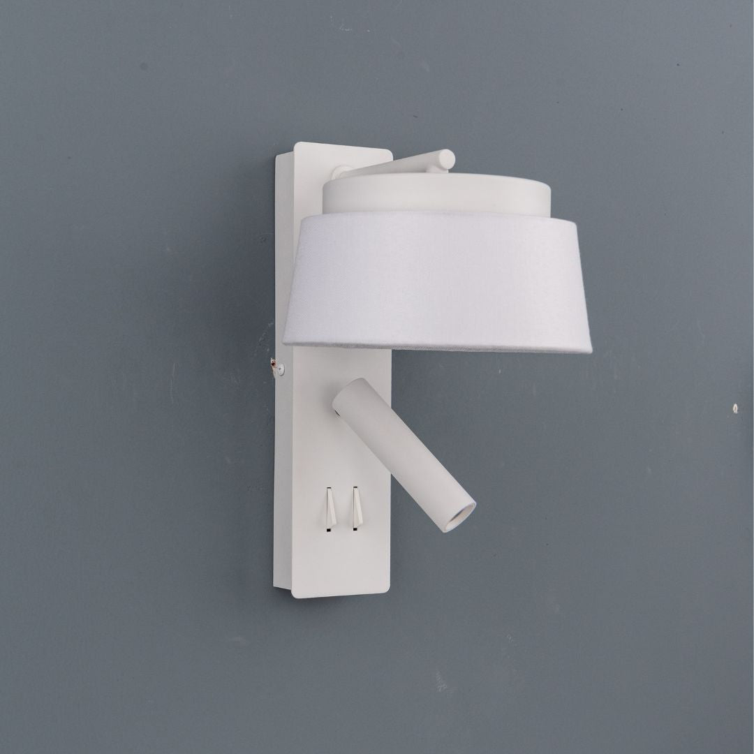 Calm Hotel Style Headboard/ Wall Reading Lamp Calm-WLB)-01  FI White+Grey linen shade -  Wall Lamps - ebarza Furniture UAE | Shop Modern Furniture in Abu Dhabi & Dubai - مفروشات ايبازرا في الامارات | تسوق اثاث عصري وديكورات مميزة في دبي وابوظبي