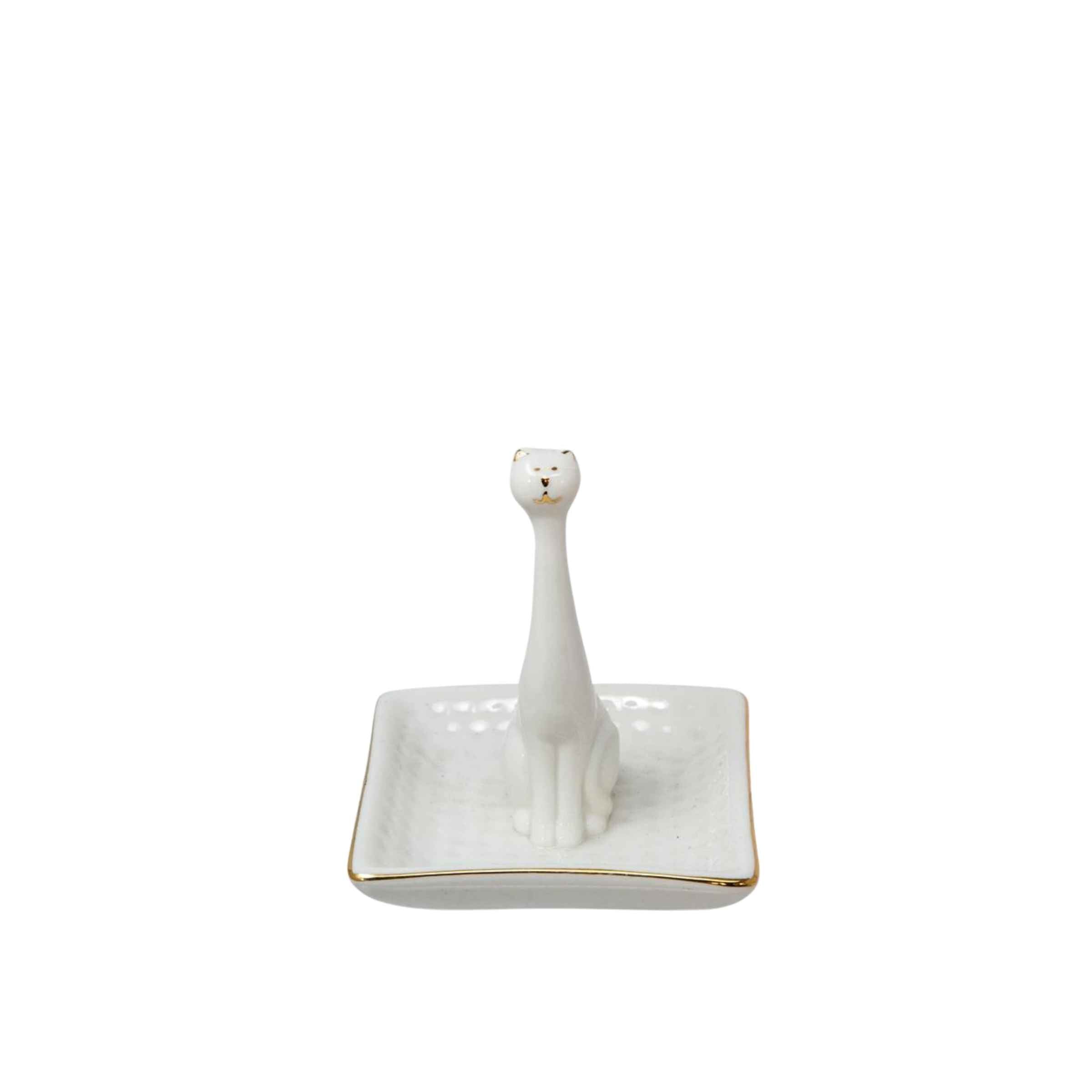 Cat Square Ring Holder - Porcelain 12391-07 -  Home Decor Figurines - ebarza Furniture UAE | Shop Modern Furniture in Abu Dhabi & Dubai - مفروشات ايبازرا في الامارات | تسوق اثاث عصري وديكورات مميزة في دبي وابوظبي