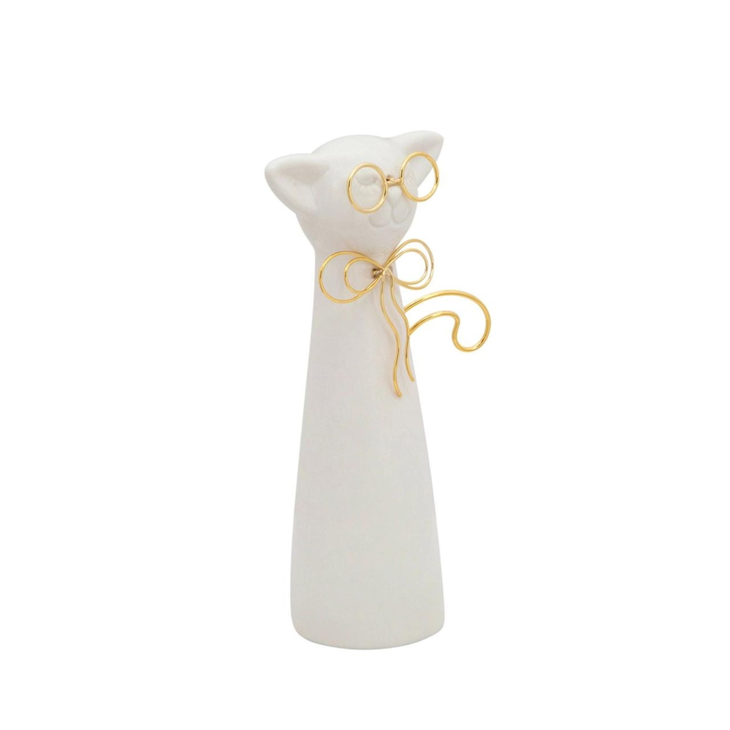Cat With Glasses Décor 17  Cm - White 15832-01 -  Home Decor Figurines - ebarza Furniture UAE | Shop Modern Furniture in Abu Dhabi & Dubai - مفروشات ايبازرا في الامارات | تسوق اثاث عصري وديكورات مميزة في دبي وابوظبي