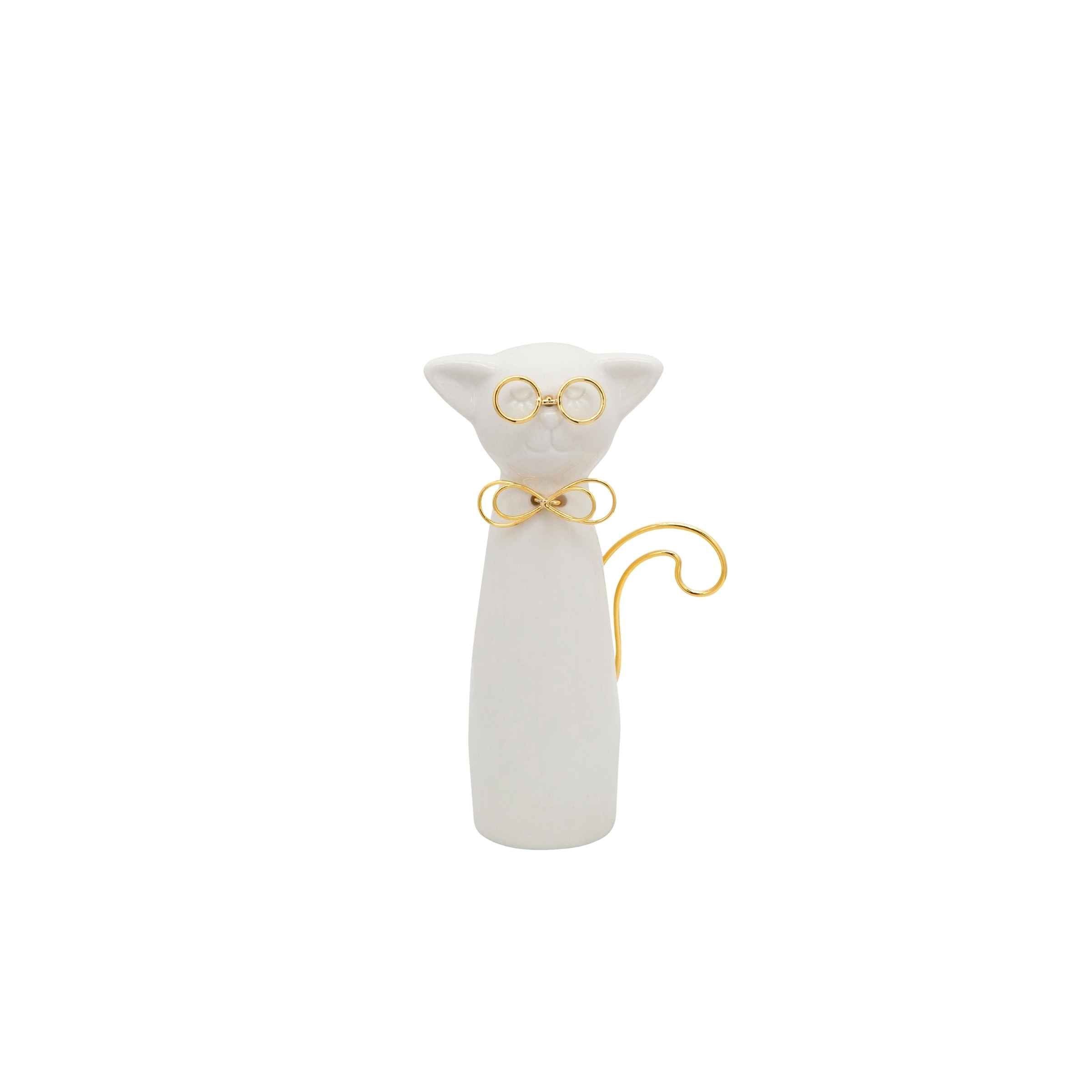 Cat With Glasses Décor 17  Cm - White 15832-01 -  Home Decor Figurines - ebarza Furniture UAE | Shop Modern Furniture in Abu Dhabi & Dubai - مفروشات ايبازرا في الامارات | تسوق اثاث عصري وديكورات مميزة في دبي وابوظبي