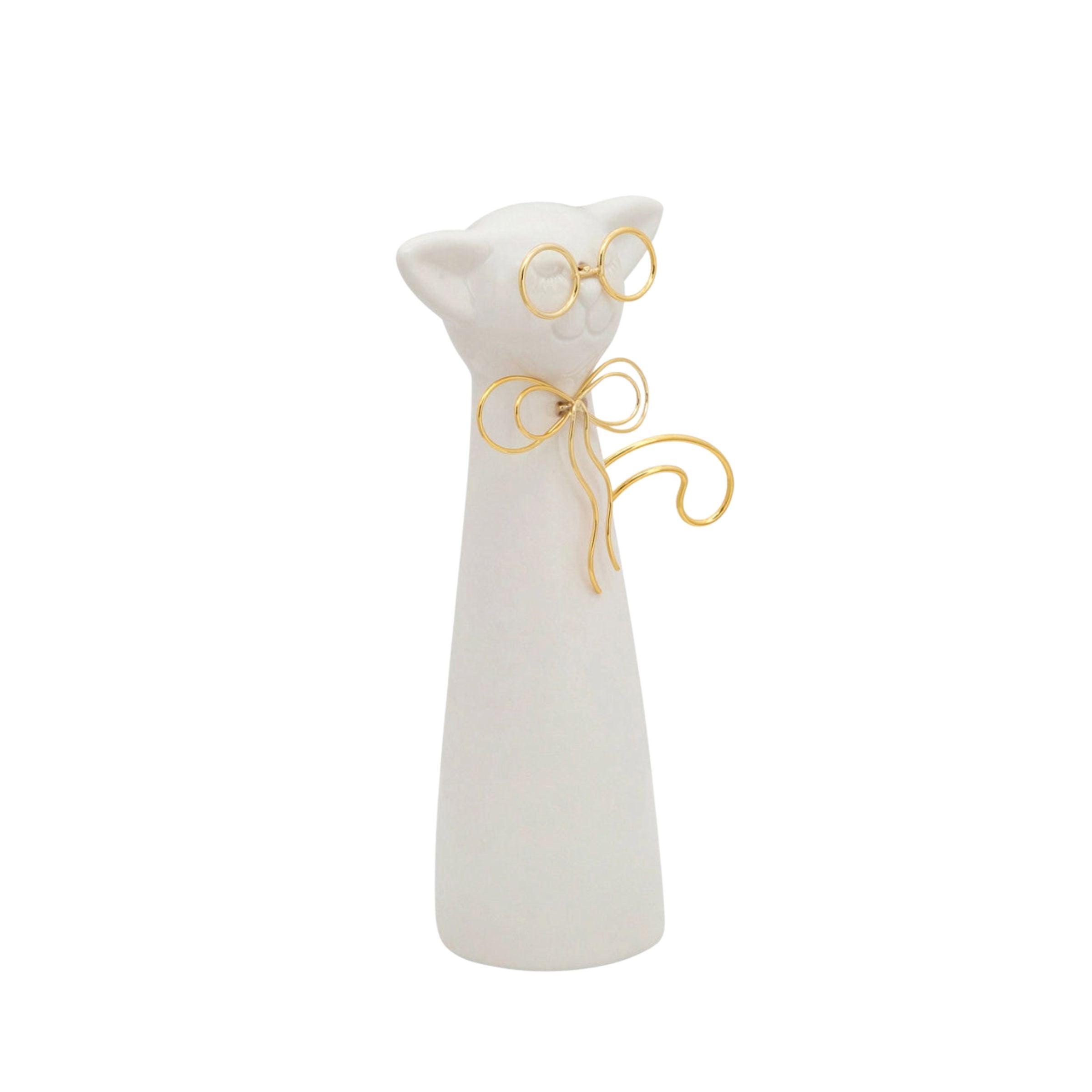 Cat With Glasses Decor 20 Cm - White 15832-02 -  Home Decor Figurines - ebarza Furniture UAE | Shop Modern Furniture in Abu Dhabi & Dubai - مفروشات ايبازرا في الامارات | تسوق اثاث عصري وديكورات مميزة في دبي وابوظبي