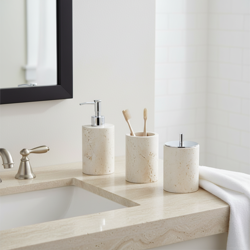 Cave Stone Circular Cotton Swab Jar CBJ833-6B -  Bathroom Accessories - ebarza Furniture UAE | Shop Modern Furniture in Abu Dhabi & Dubai - مفروشات ايبازرا في الامارات | تسوق اثاث عصري وديكورات مميزة في دبي وابوظبي