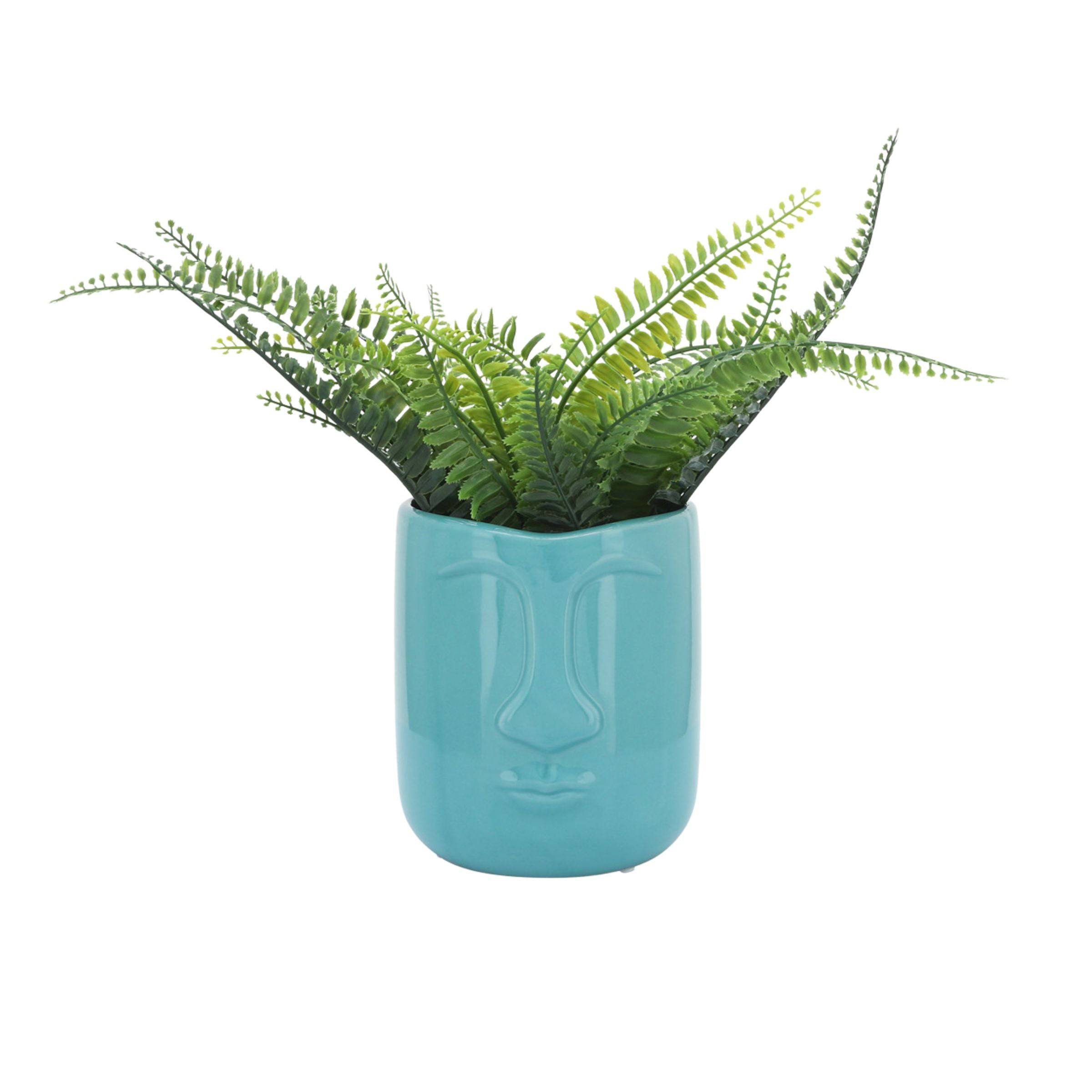 Ceramic Face Vase 15 Cm - Turquoise 15765-03 -  Planter Boxes - ebarza Furniture UAE | Shop Modern Furniture in Abu Dhabi & Dubai - مفروشات ايبازرا في الامارات | تسوق اثاث عصري وديكورات مميزة في دبي وابوظبي