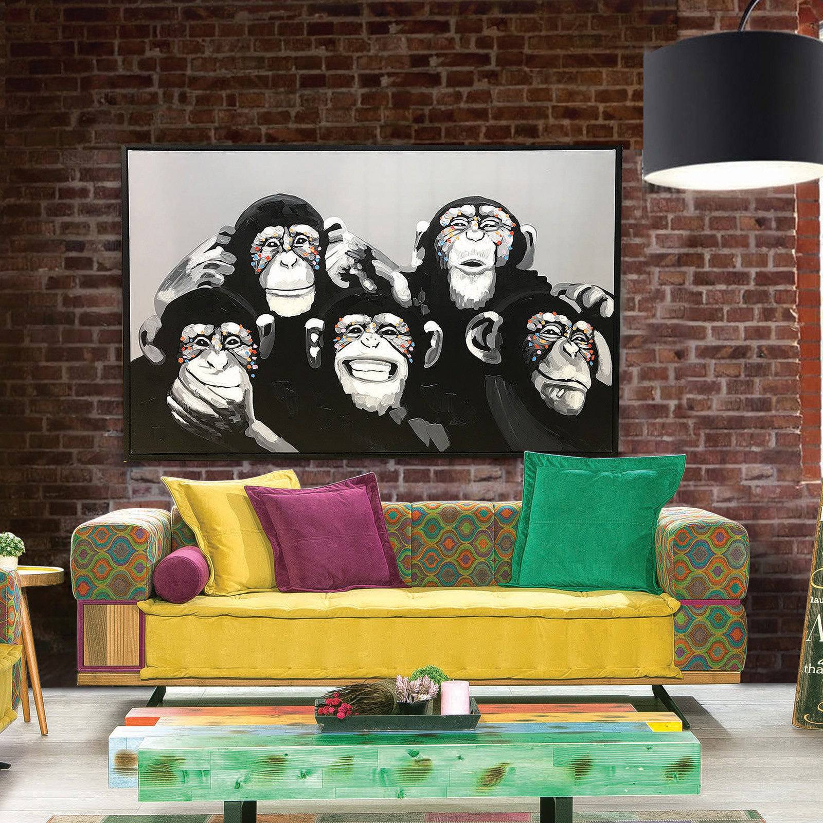 Chimpanzee Gang Hand Painted Art Painting With Frame 180X90Cm Pnb892 Soap0068 -  Paintings - ebarza Furniture UAE | Shop Modern Furniture in Abu Dhabi & Dubai - مفروشات ايبازرا في الامارات | تسوق اثاث عصري وديكورات مميزة في دبي وابوظبي