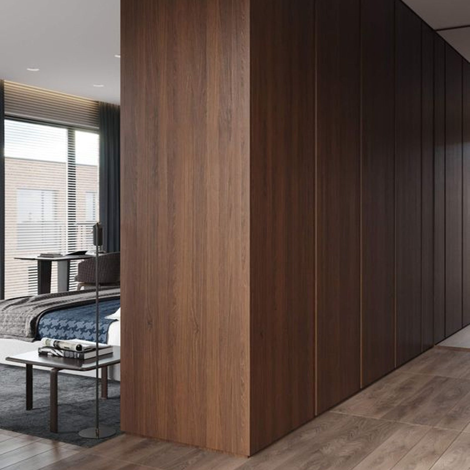 280x122x1.8cm Slat Acoustic Flat Decoration Panel Walnut-MDF -  Wall Panels - ebarza Furniture UAE | Shop Modern Furniture in Abu Dhabi & Dubai - مفروشات ايبازرا في الامارات | تسوق اثاث عصري وديكورات مميزة في دبي وابوظبي