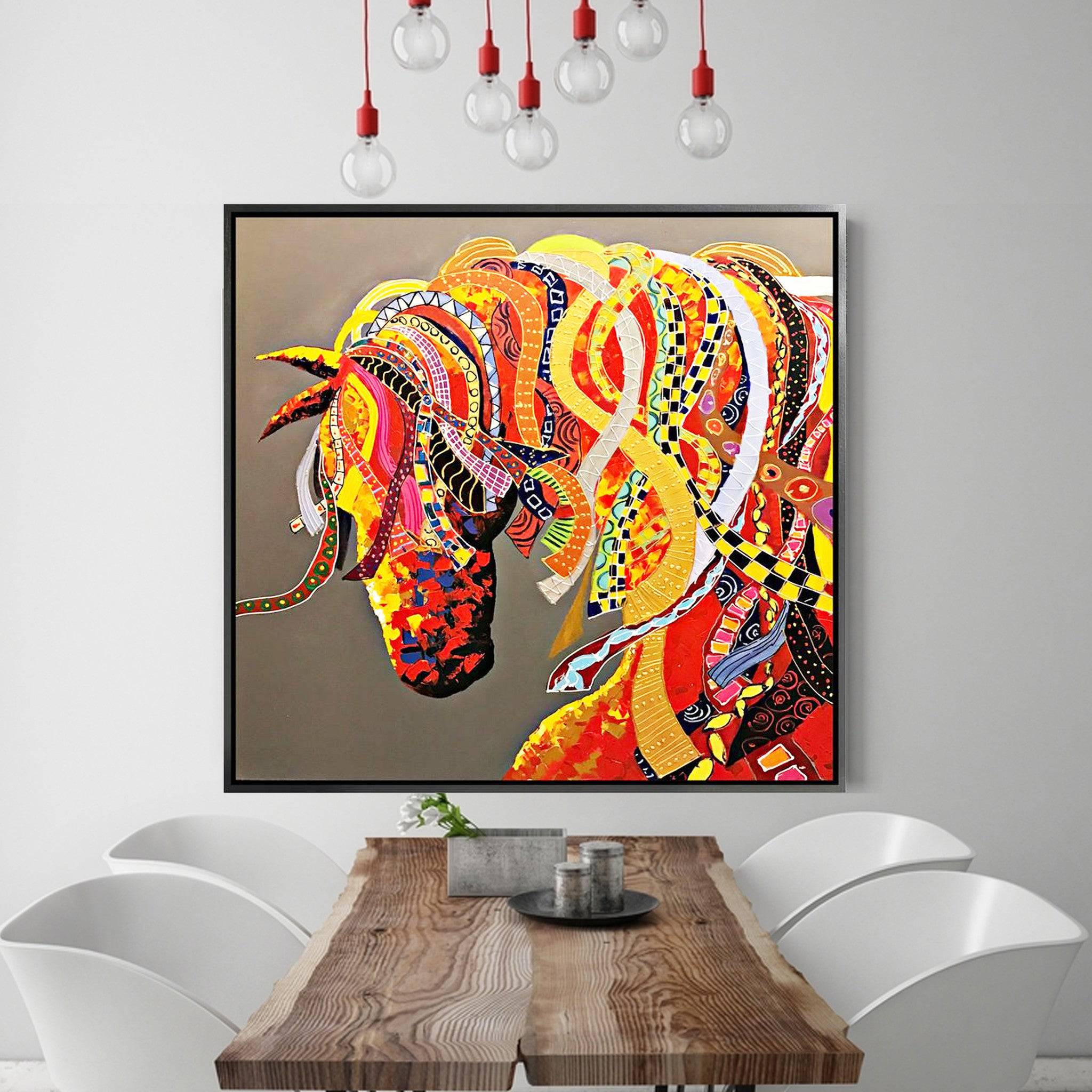 Colorful Hoers Hand Painted Art Painting With Frame 105X105 Cm PNH005-SOAP00010 -  Paintings - ebarza Furniture UAE | Shop Modern Furniture in Abu Dhabi & Dubai - مفروشات ايبازرا في الامارات | تسوق اثاث عصري وديكورات مميزة في دبي وابوظبي