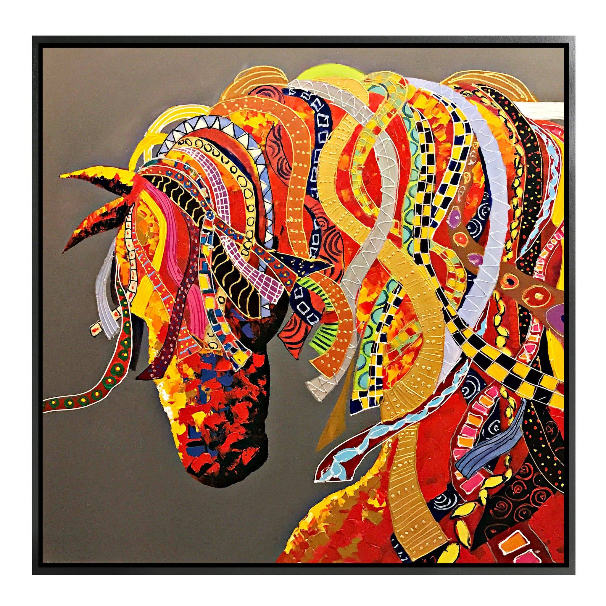 Colorful Hoers Hand Painted Art Painting With Frame 105X105 Cm PNH005-SOAP00010 -  Paintings - ebarza Furniture UAE | Shop Modern Furniture in Abu Dhabi & Dubai - مفروشات ايبازرا في الامارات | تسوق اثاث عصري وديكورات مميزة في دبي وابوظبي