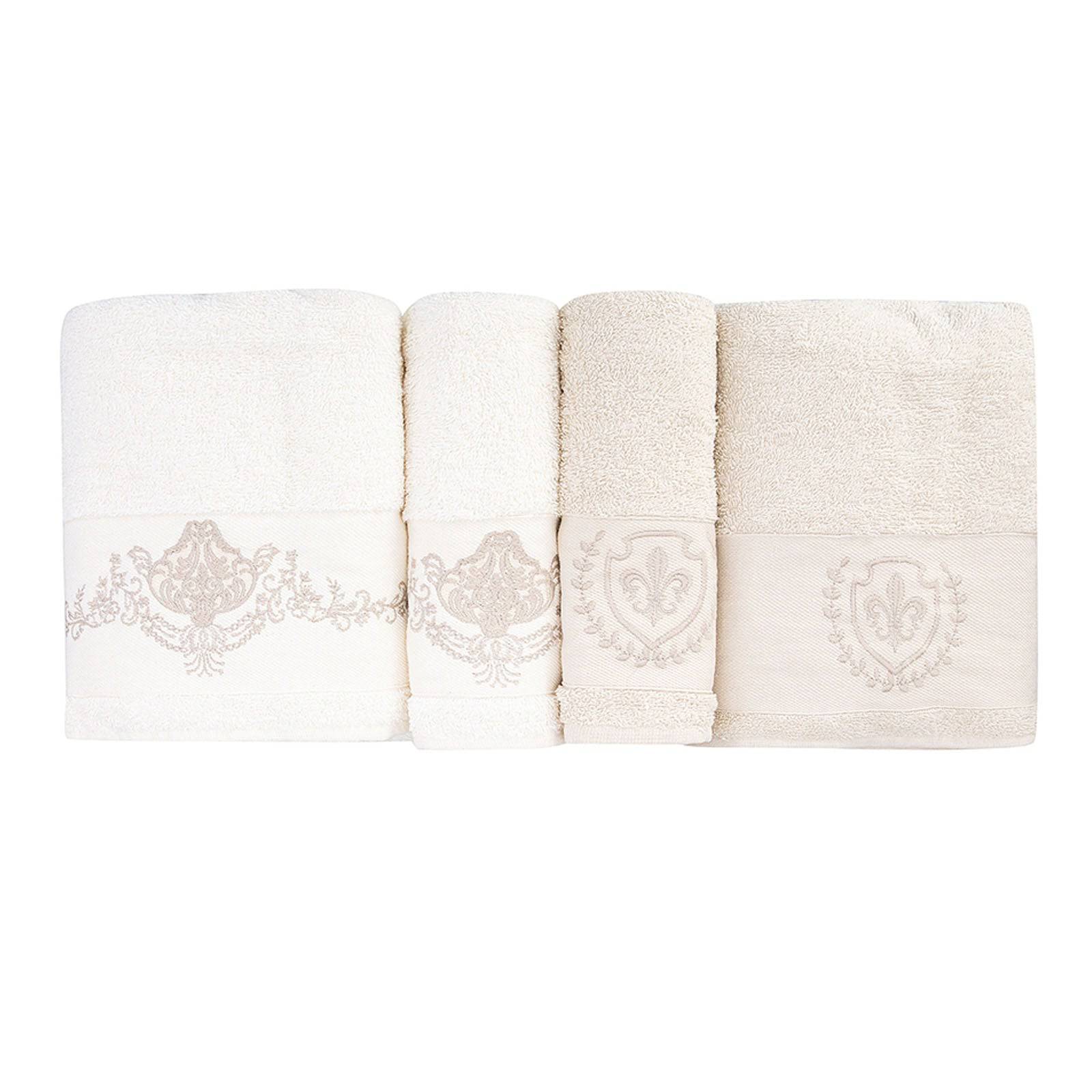 Desire Embroidered Off White-Beige Hammam Set  200.15.01.0213 -  Bathrobe Sets - ebarza Furniture UAE | Shop Modern Furniture in Abu Dhabi & Dubai - مفروشات ايبازرا في الامارات | تسوق اثاث عصري وديكورات مميزة في دبي وابوظبي