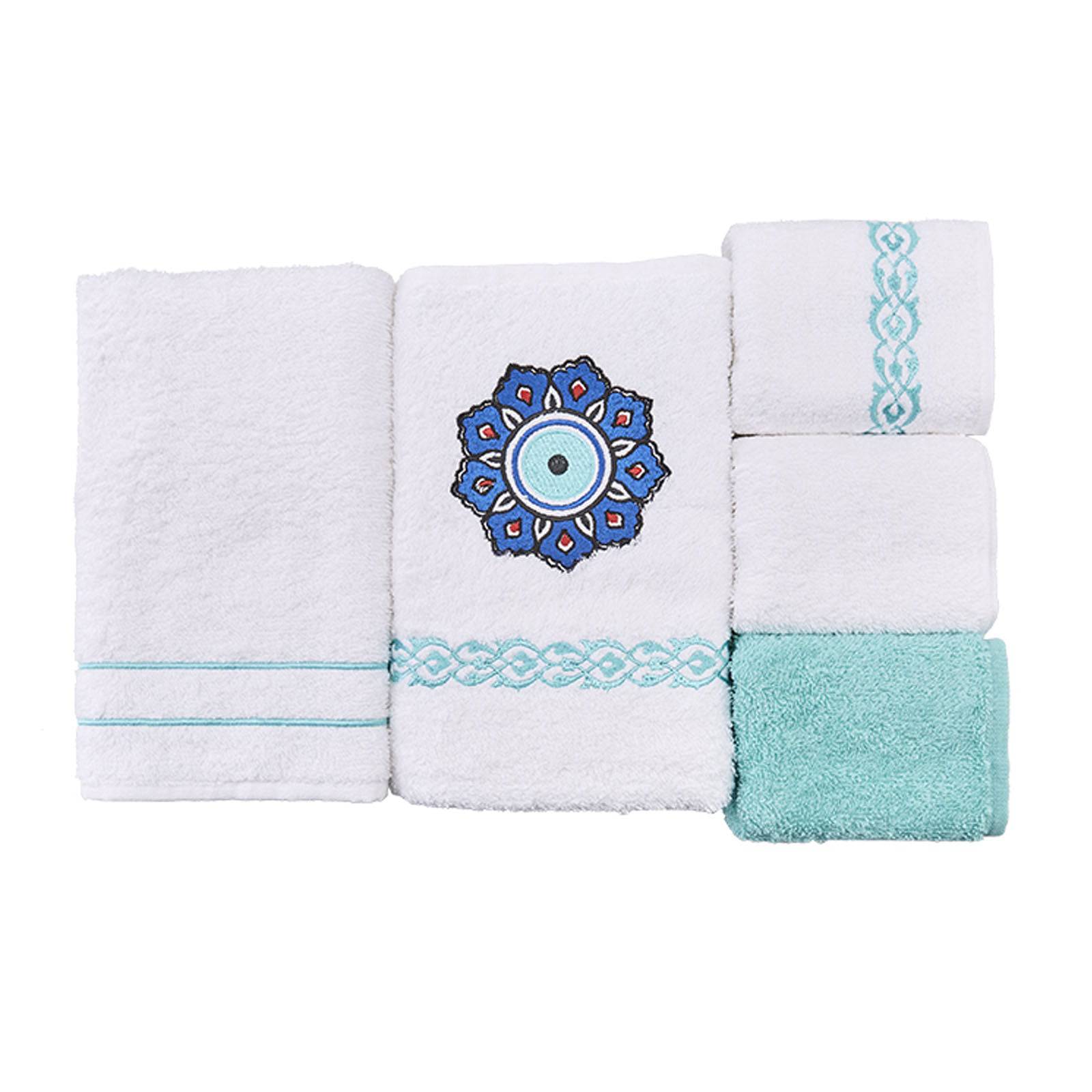 Destiny Turquoise 5 Piece Towel Set 200.15.01.0188 -  Towels - ebarza Furniture UAE | Shop Modern Furniture in Abu Dhabi & Dubai - مفروشات ايبازرا في الامارات | تسوق اثاث عصري وديكورات مميزة في دبي وابوظبي
