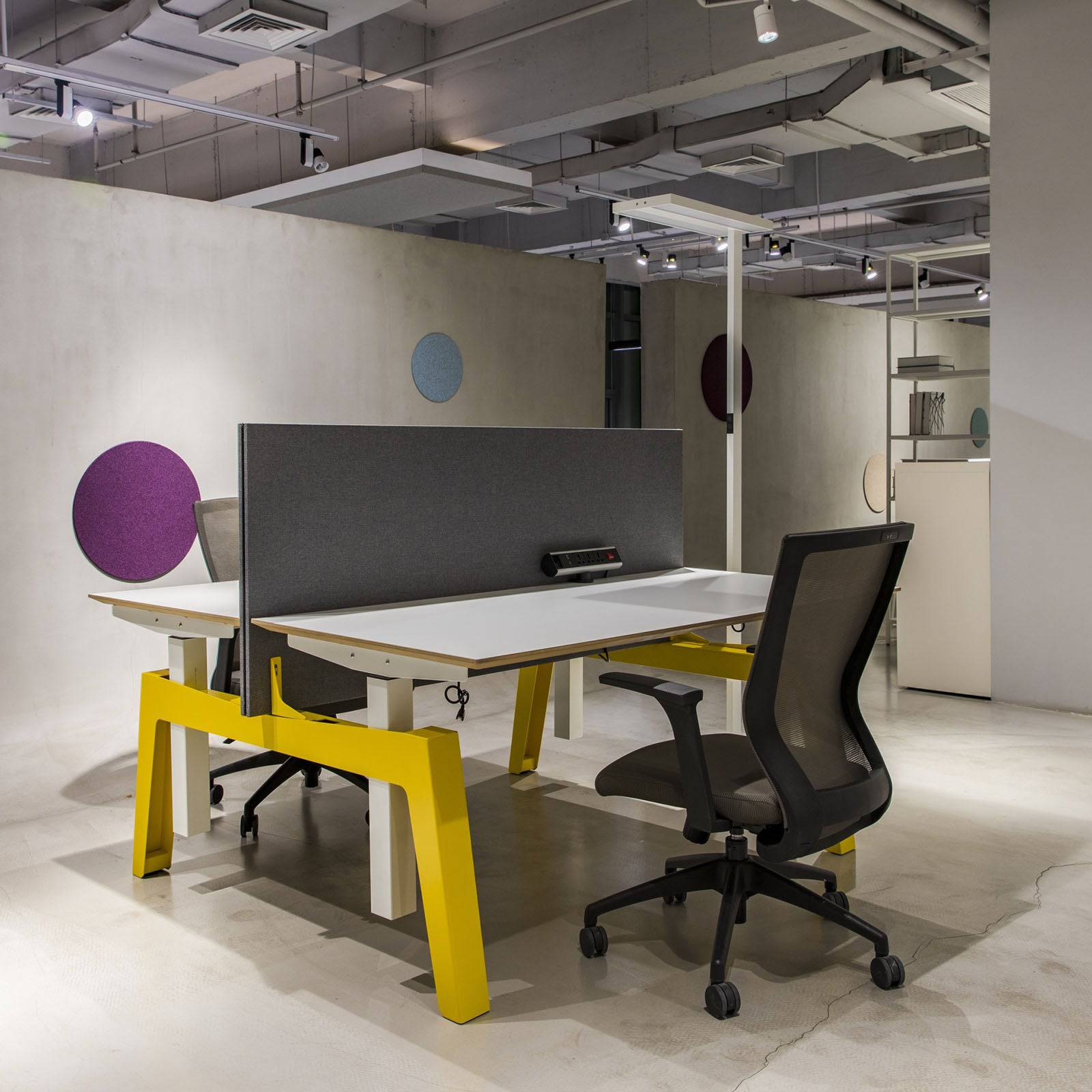 Ebarza Hydraulic  2Staff Workstation-Yellow -  Office Desks - ebarza Furniture UAE | Shop Modern Furniture in Abu Dhabi & Dubai - مفروشات ايبازرا في الامارات | تسوق اثاث عصري وديكورات مميزة في دبي وابوظبي