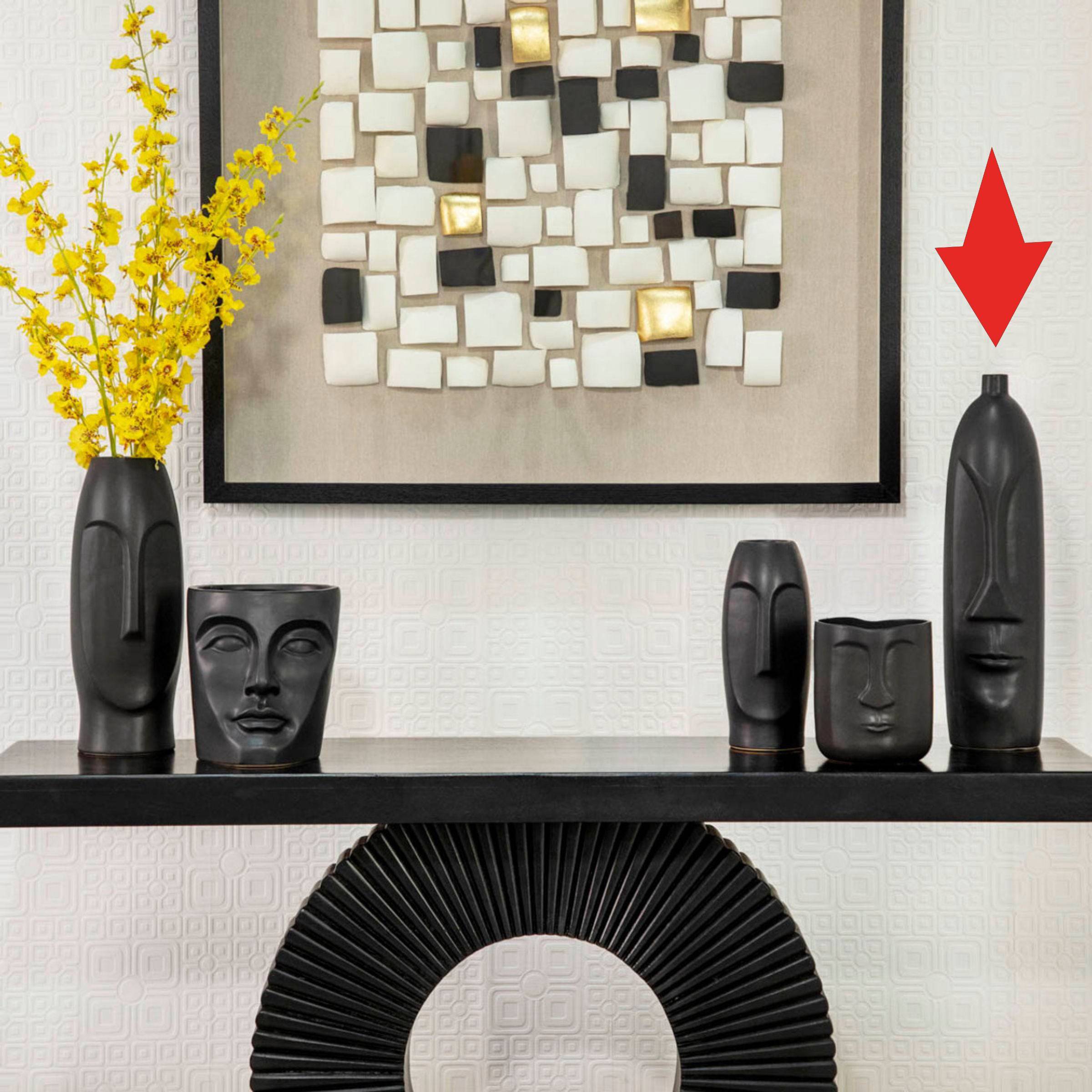 Face Ceramic Vase 45 Cm - Black 15761-02 -  Vases - ebarza Furniture UAE | Shop Modern Furniture in Abu Dhabi & Dubai - مفروشات ايبازرا في الامارات | تسوق اثاث عصري وديكورات مميزة في دبي وابوظبي