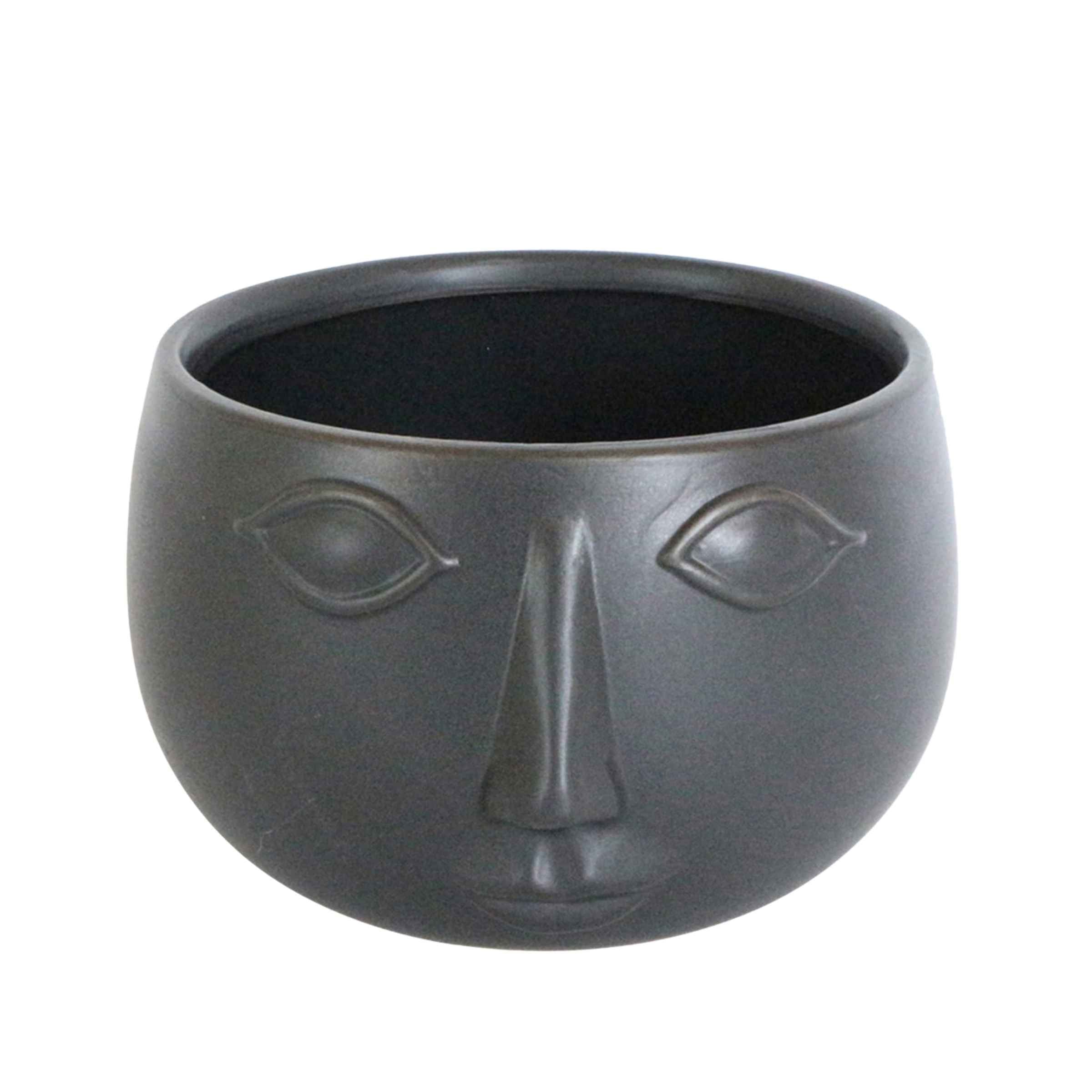 Face Matte Black Ceramic Planter 17 Cm 14960-01 -  Planter Boxes - ebarza Furniture UAE | Shop Modern Furniture in Abu Dhabi & Dubai - مفروشات ايبازرا في الامارات | تسوق اثاث عصري وديكورات مميزة في دبي وابوظبي