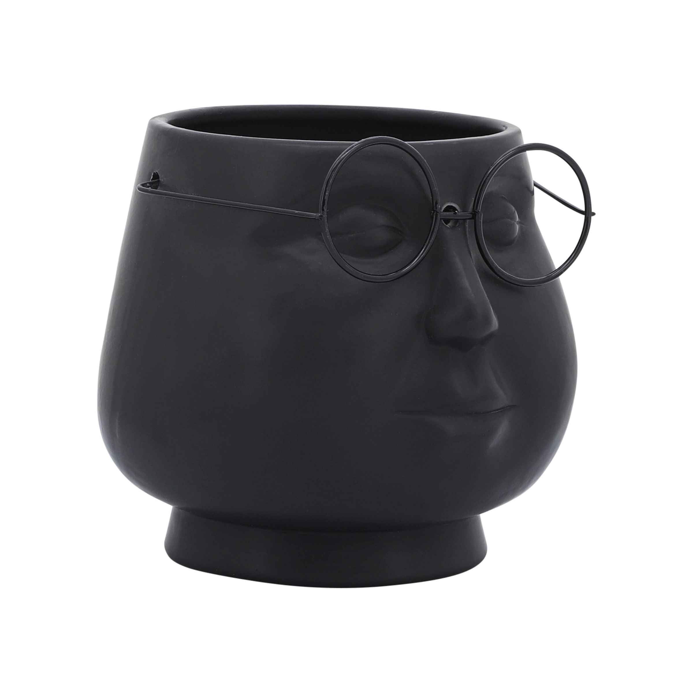 Face With Glasses Porcelain Planter 17 Cm - Black 16715-01 -  Planter Boxes - ebarza Furniture UAE | Shop Modern Furniture in Abu Dhabi & Dubai - مفروشات ايبازرا في الامارات | تسوق اثاث عصري وديكورات مميزة في دبي وابوظبي