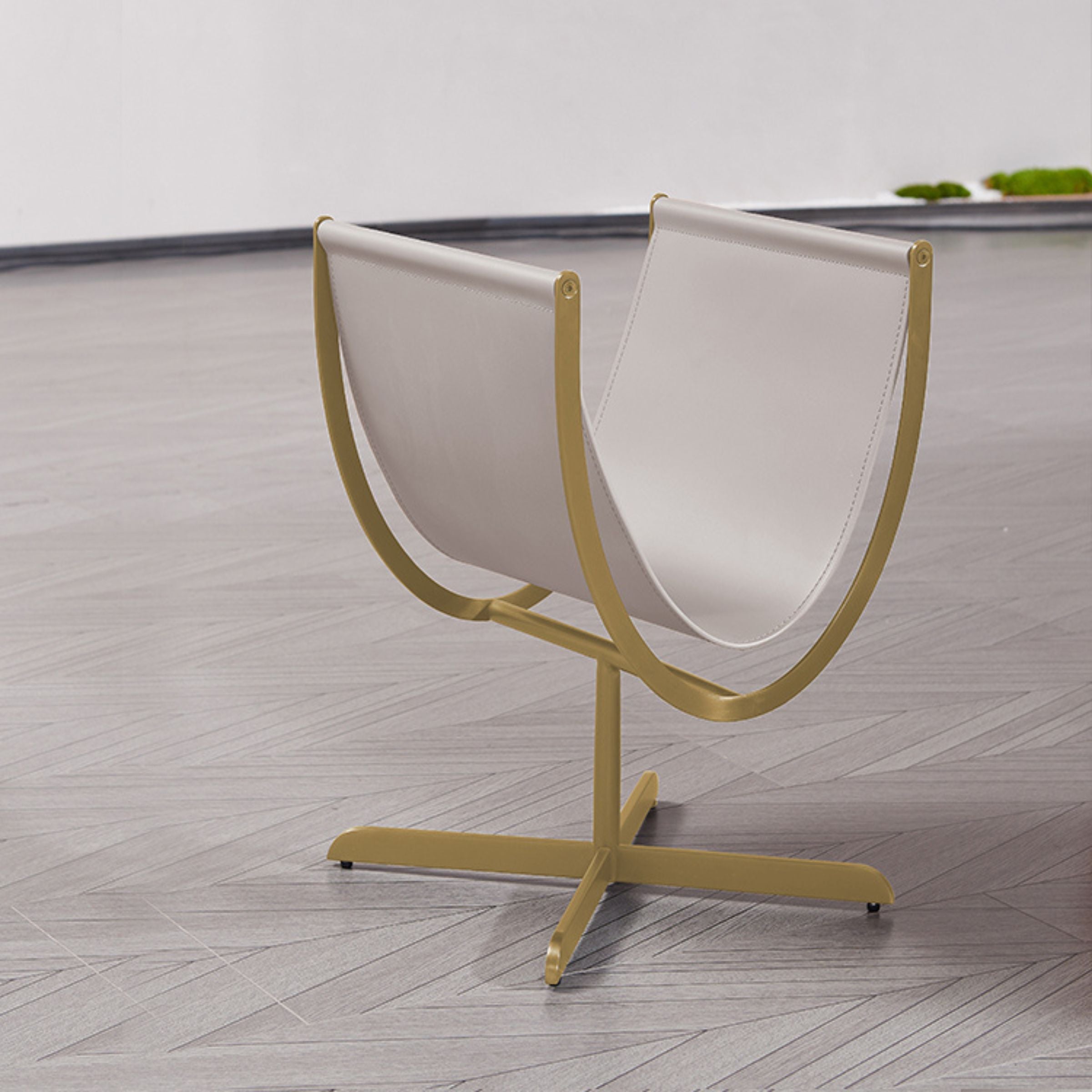 Gold  brushed saddle leather & stainless steel Side Table MLL-D74-Beige -  Side Tables - ebarza Furniture UAE | Shop Modern Furniture in Abu Dhabi & Dubai - مفروشات ايبازرا في الامارات | تسوق اثاث عصري وديكورات مميزة في دبي وابوظبي