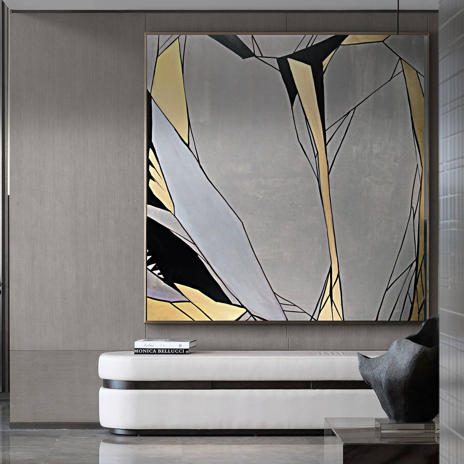 AS IS - Golden Wall Crack Hand Painted Art Painting With Frame 140X140 Cm Soap0101 -  DISPLAY ITEM - ebarza Furniture UAE | Shop Modern Furniture in Abu Dhabi & Dubai - مفروشات ايبازرا في الامارات | تسوق اثاث عصري وديكورات مميزة في دبي وابوظبي