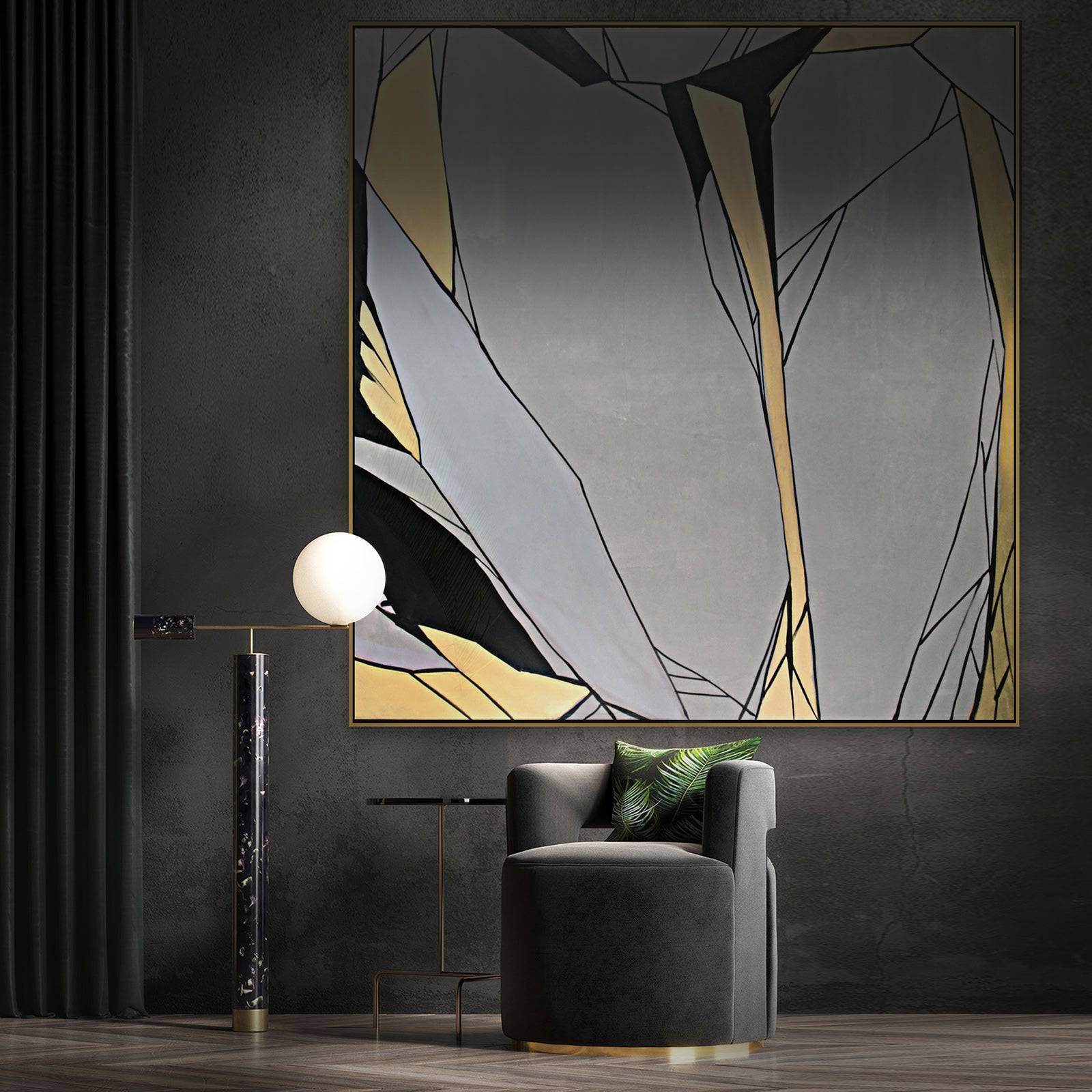 AS IS - Golden Wall Crack Hand Painted Art Painting With Frame 140X140 Cm Soap0101 -  DISPLAY ITEM - ebarza Furniture UAE | Shop Modern Furniture in Abu Dhabi & Dubai - مفروشات ايبازرا في الامارات | تسوق اثاث عصري وديكورات مميزة في دبي وابوظبي