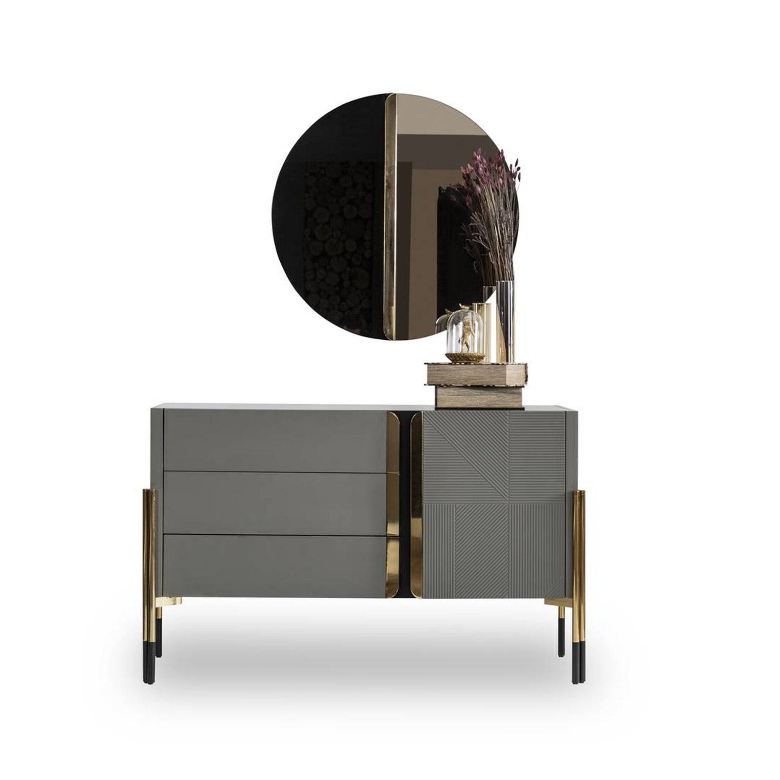 Display Item - Grey Dresser And Mirror Diva022-Dresser Nakheel -  DISPLAY ITEM - ebarza Furniture UAE | Shop Modern Furniture in Abu Dhabi & Dubai - مفروشات ايبازرا في الامارات | تسوق اثاث عصري وديكورات مميزة في دبي وابوظبي