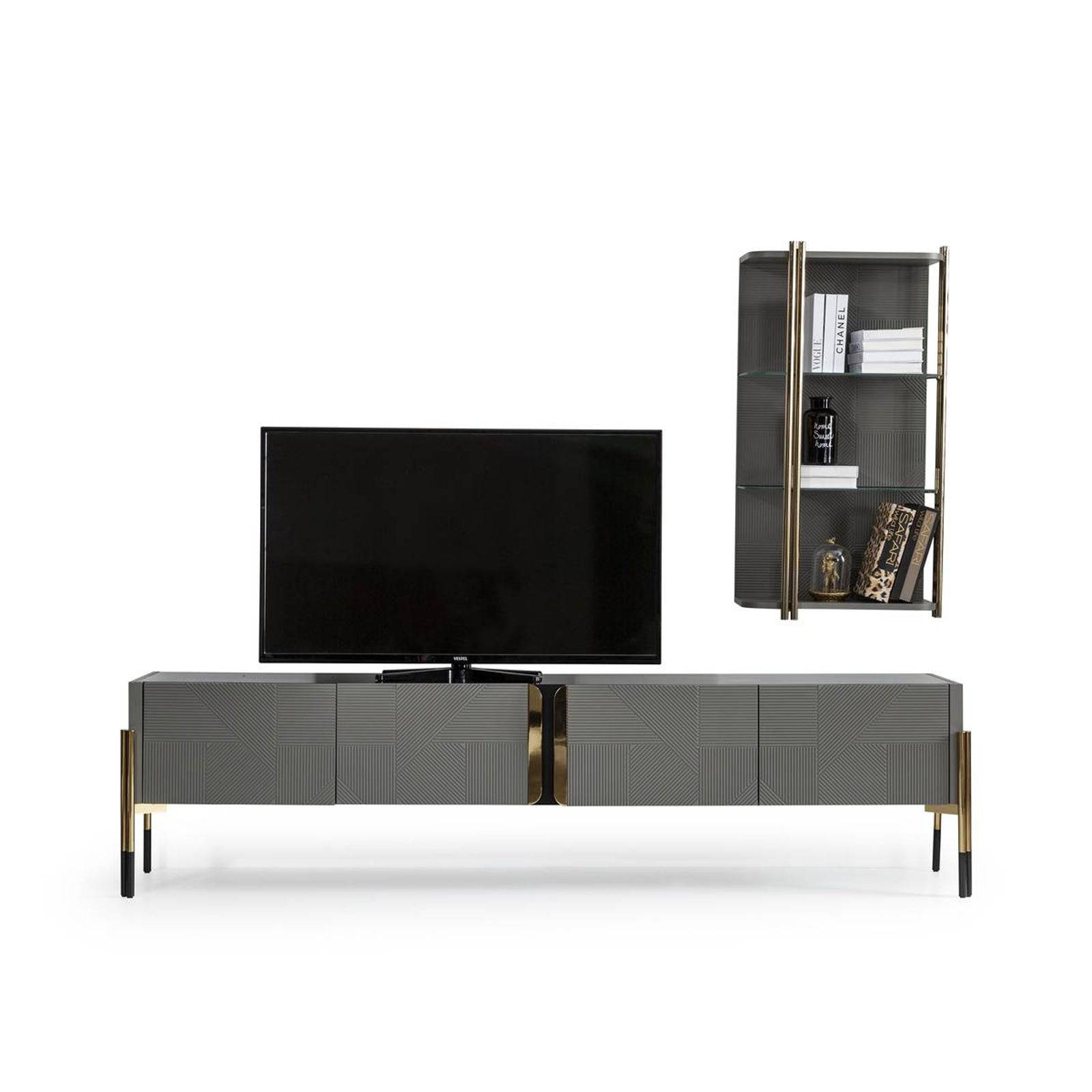 Grey Tv Unit Diva228 -  TV Units - ebarza Furniture UAE | Shop Modern Furniture in Abu Dhabi & Dubai - مفروشات ايبازرا في الامارات | تسوق اثاث عصري وديكورات مميزة في دبي وابوظبي