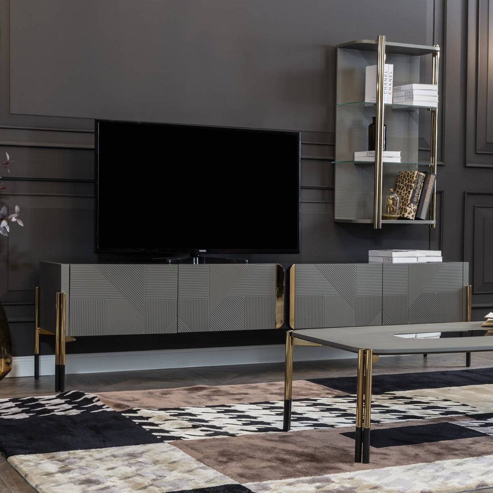 Grey Tv Unit Diva228 -  TV Units - ebarza Furniture UAE | Shop Modern Furniture in Abu Dhabi & Dubai - مفروشات ايبازرا في الامارات | تسوق اثاث عصري وديكورات مميزة في دبي وابوظبي