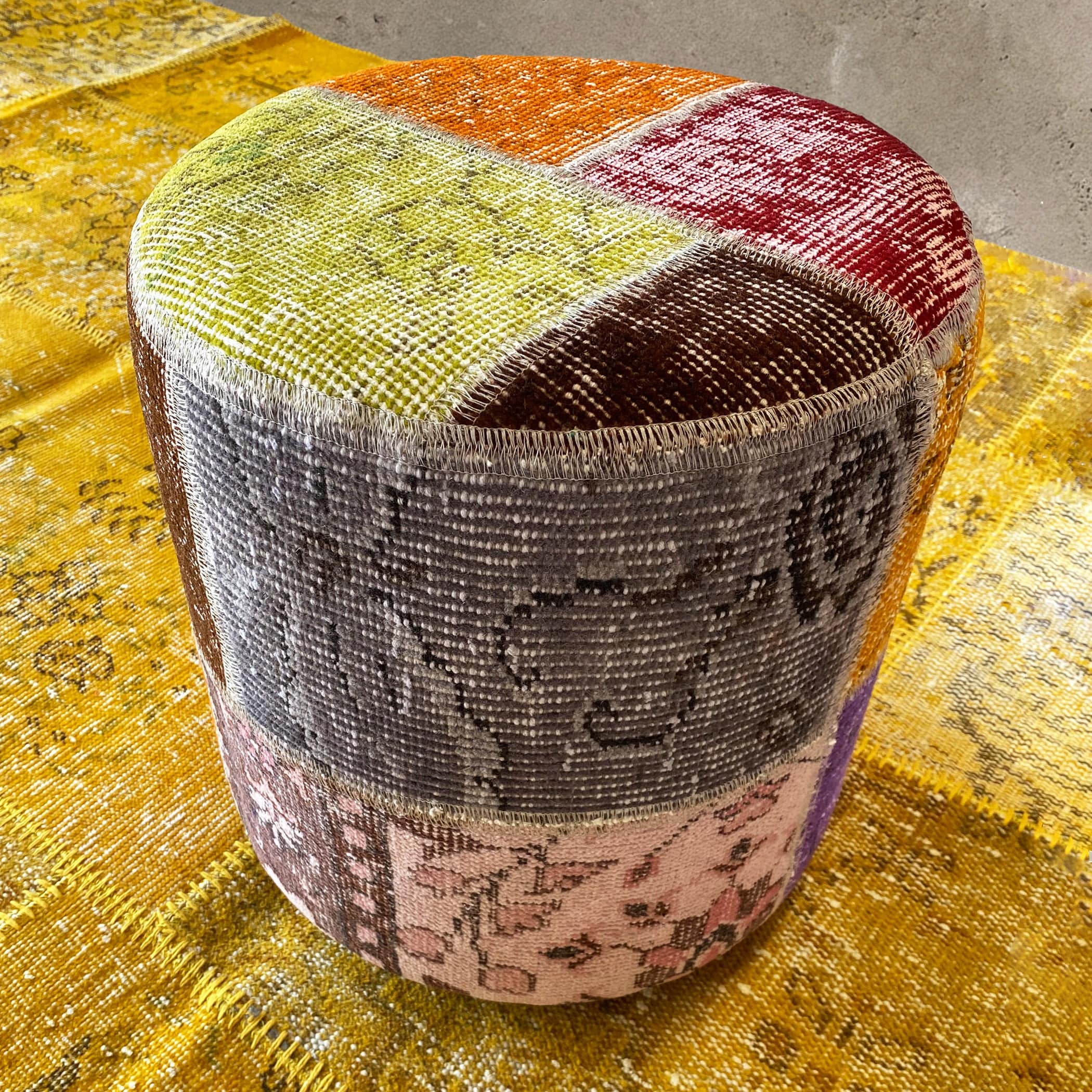 Hali X-Bursa Handmade Over Dyed Pouf Multi001 -  Poufs - ebarza Furniture UAE | Shop Modern Furniture in Abu Dhabi & Dubai - مفروشات ايبازرا في الامارات | تسوق اثاث عصري وديكورات مميزة في دبي وابوظبي