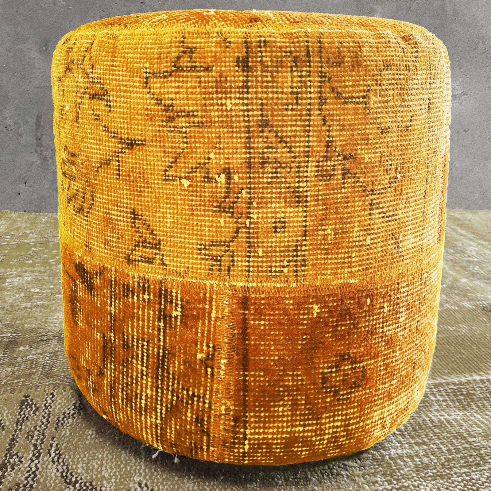 Hali X-Bursa Handmade Over Dyed Pouf Yellow 001 - P28 -  Poufs - ebarza Furniture UAE | Shop Modern Furniture in Abu Dhabi & Dubai - مفروشات ايبازرا في الامارات | تسوق اثاث عصري وديكورات مميزة في دبي وابوظبي