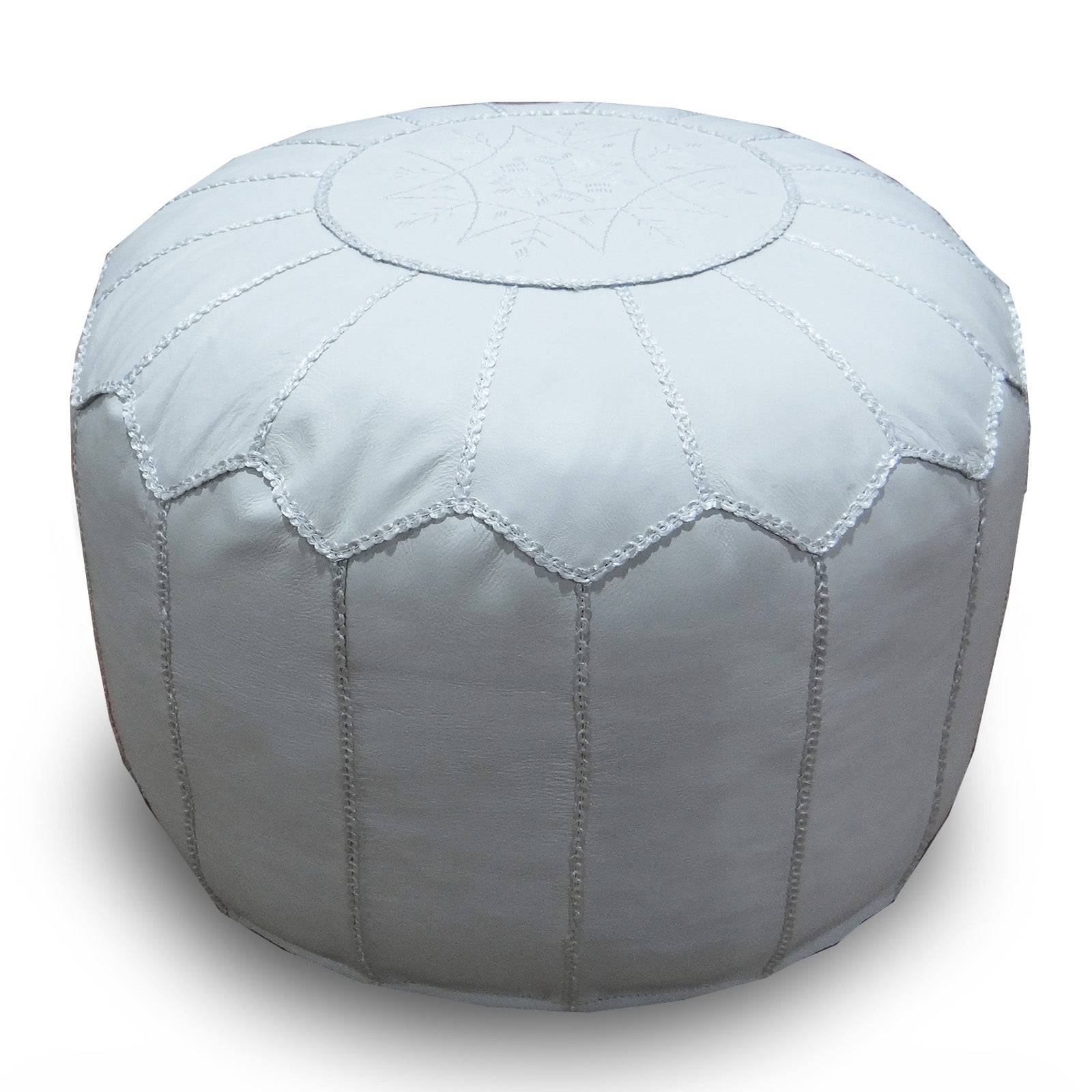 Handmade Genuine Leather Moroccan Style Pouf Morocco-White -  Poufs - ebarza Furniture UAE | Shop Modern Furniture in Abu Dhabi & Dubai - مفروشات ايبازرا في الامارات | تسوق اثاث عصري وديكورات مميزة في دبي وابوظبي