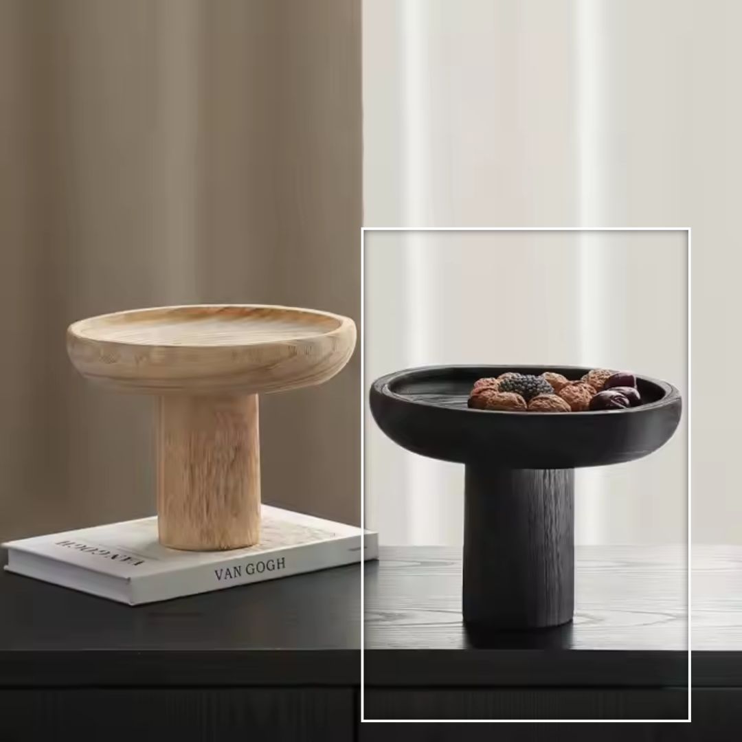 High-Legged Wooden Fruit Bowl-Black FB-MC23010B -  Bowls - ebarza Furniture UAE | Shop Modern Furniture in Abu Dhabi & Dubai - مفروشات ايبازرا في الامارات | تسوق اثاث عصري وديكورات مميزة في دبي وابوظبي