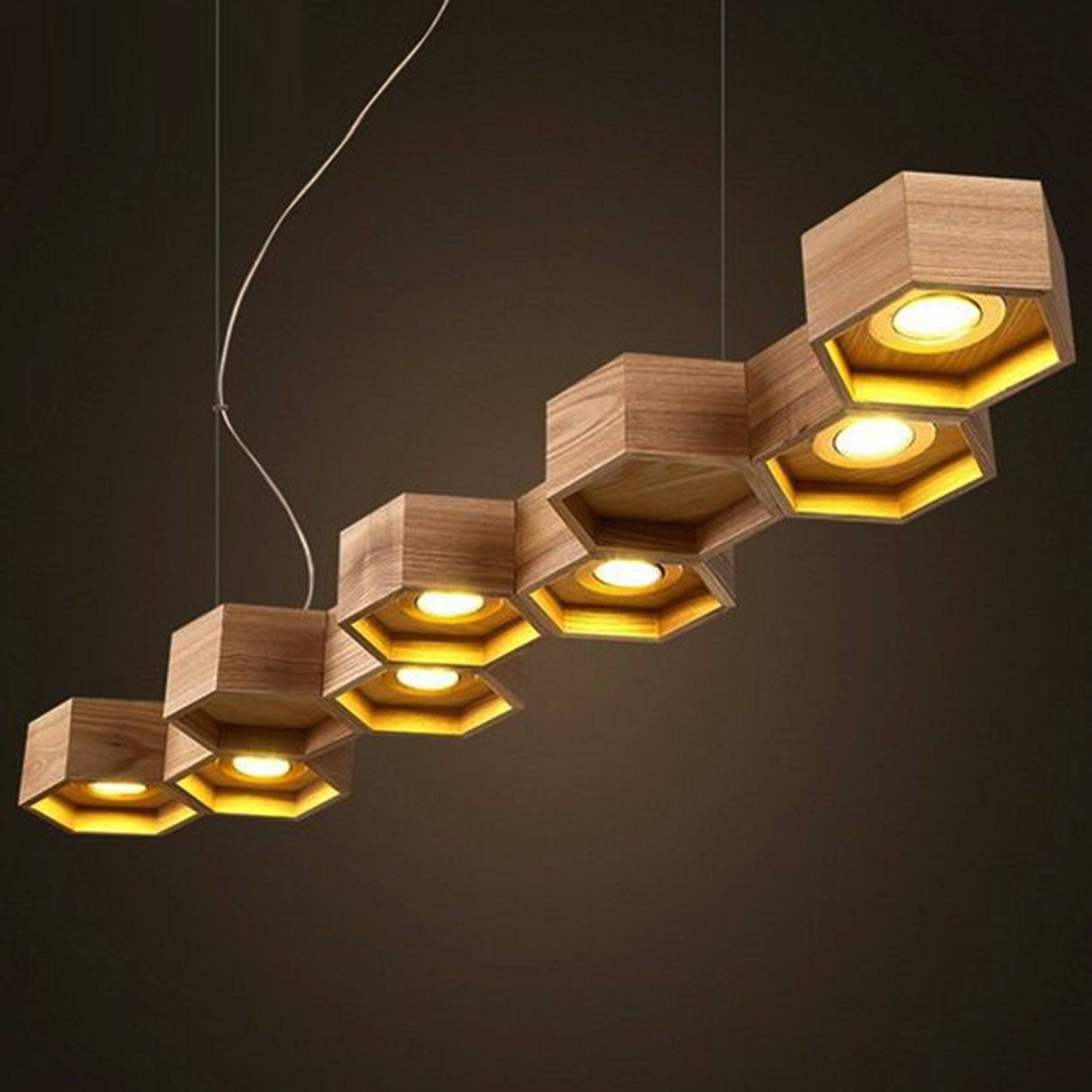 Honeycomb Solid Wood Pendant Lamp With Led Bulbs Bp0687-9N -  Pendant Lamps - ebarza Furniture UAE | Shop Modern Furniture in Abu Dhabi & Dubai - مفروشات ايبازرا في الامارات | تسوق اثاث عصري وديكورات مميزة في دبي وابوظبي