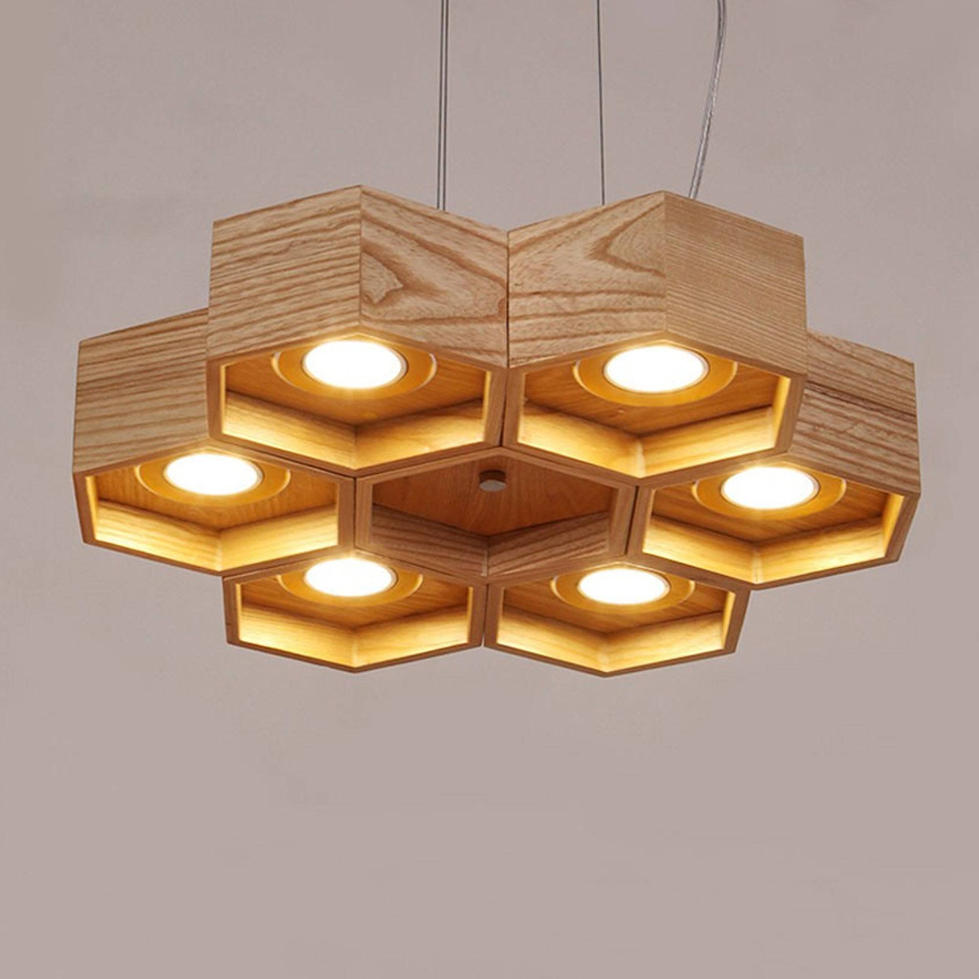 Honeycomb Solid Wood Pendant Lamp With Led Bulbs Bpmt26-N -  Pendant Lamps - ebarza Furniture UAE | Shop Modern Furniture in Abu Dhabi & Dubai - مفروشات ايبازرا في الامارات | تسوق اثاث عصري وديكورات مميزة في دبي وابوظبي