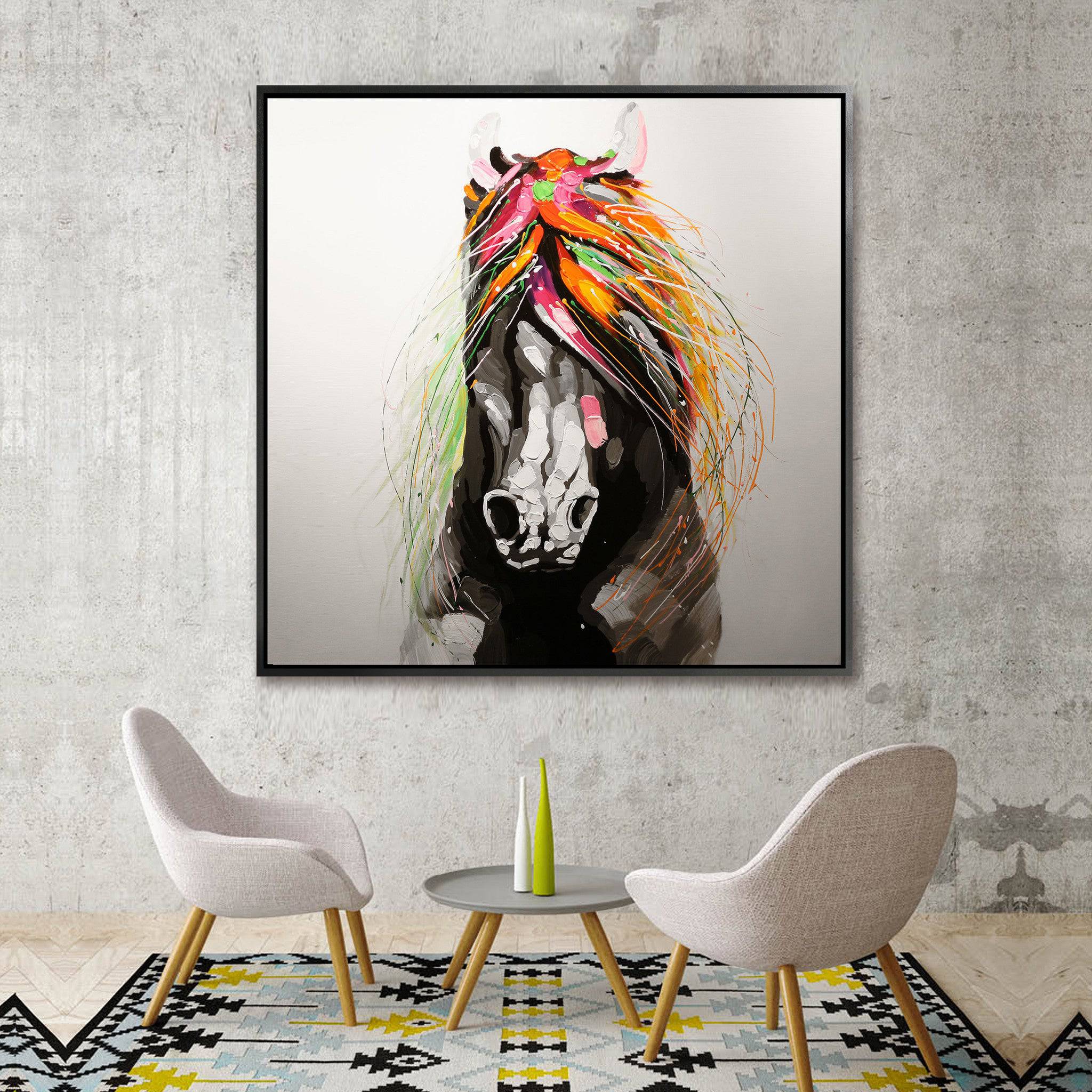 Horse Hand Painted Art Painting With Frame 105X105 Cm Pnb119-Soap0014 -  Paintings - ebarza Furniture UAE | Shop Modern Furniture in Abu Dhabi & Dubai - مفروشات ايبازرا في الامارات | تسوق اثاث عصري وديكورات مميزة في دبي وابوظبي