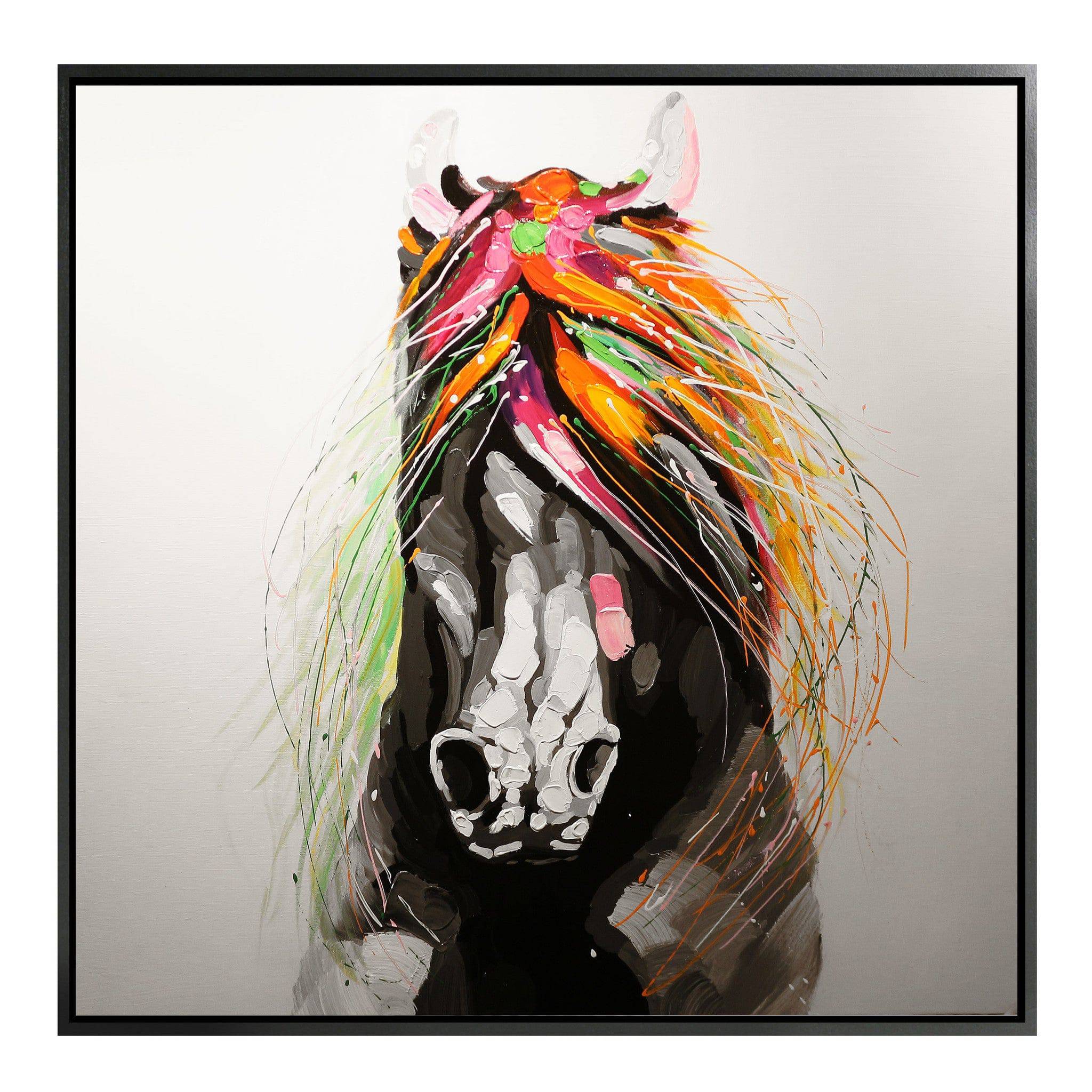 Horse Hand Painted Art Painting With Frame 105X105 Cm Pnb119-Soap0014 -  Paintings - ebarza Furniture UAE | Shop Modern Furniture in Abu Dhabi & Dubai - مفروشات ايبازرا في الامارات | تسوق اثاث عصري وديكورات مميزة في دبي وابوظبي