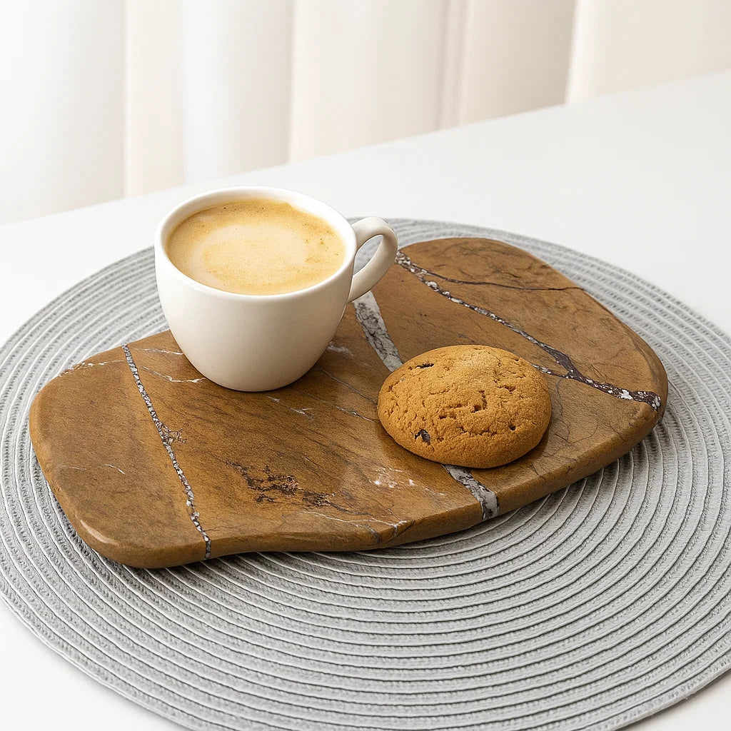 Simple Stone Plate Coffee Tray FB-T25022 -  Trays - ebarza Furniture UAE | Shop Modern Furniture in Abu Dhabi & Dubai - مفروشات ايبازرا في الامارات | تسوق اثاث عصري وديكورات مميزة في دبي وابوظبي