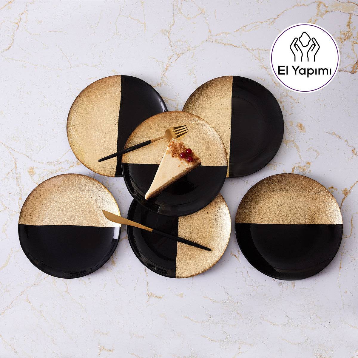 Karaca Black Gold 6 Piece Cake Set 153.03.06.5144 -  Cake Sets - ebarza Furniture UAE | Shop Modern Furniture in Abu Dhabi & Dubai - مفروشات ايبازرا في الامارات | تسوق اثاث عصري وديكورات مميزة في دبي وابوظبي