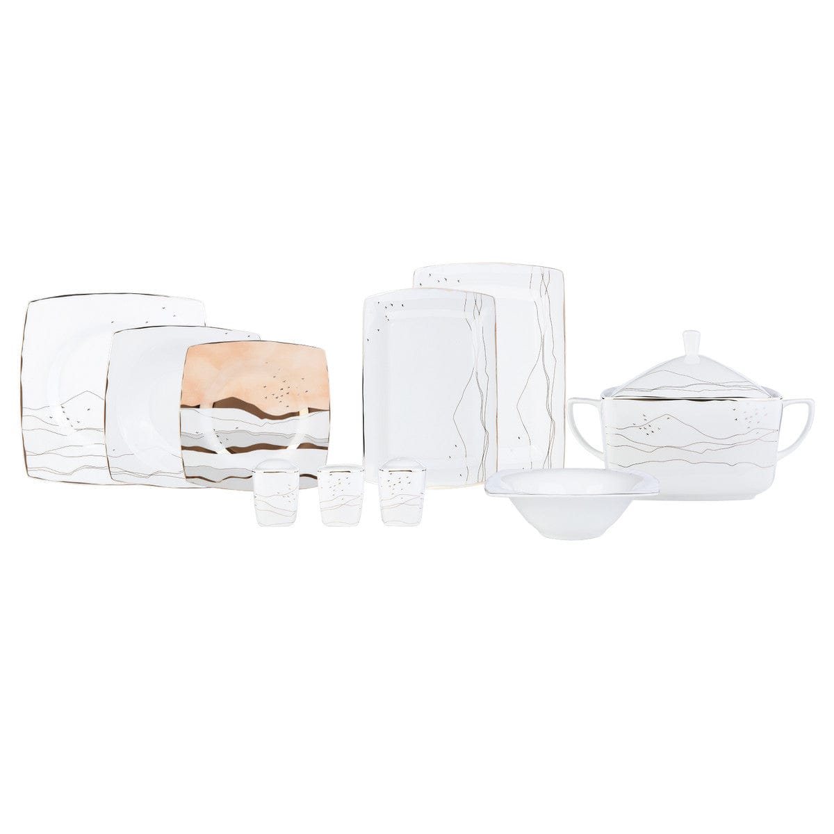 Karaca Fine Pearl Ocaso 62 Pieces Square Pearl Dinnerware Set For 12 People 153.03.08.0295 -  Dinnerware Sets - ebarza Furniture UAE | Shop Modern Furniture in Abu Dhabi & Dubai - مفروشات ايبازرا في الامارات | تسوق اثاث عصري وديكورات مميزة في دبي وابوظبي