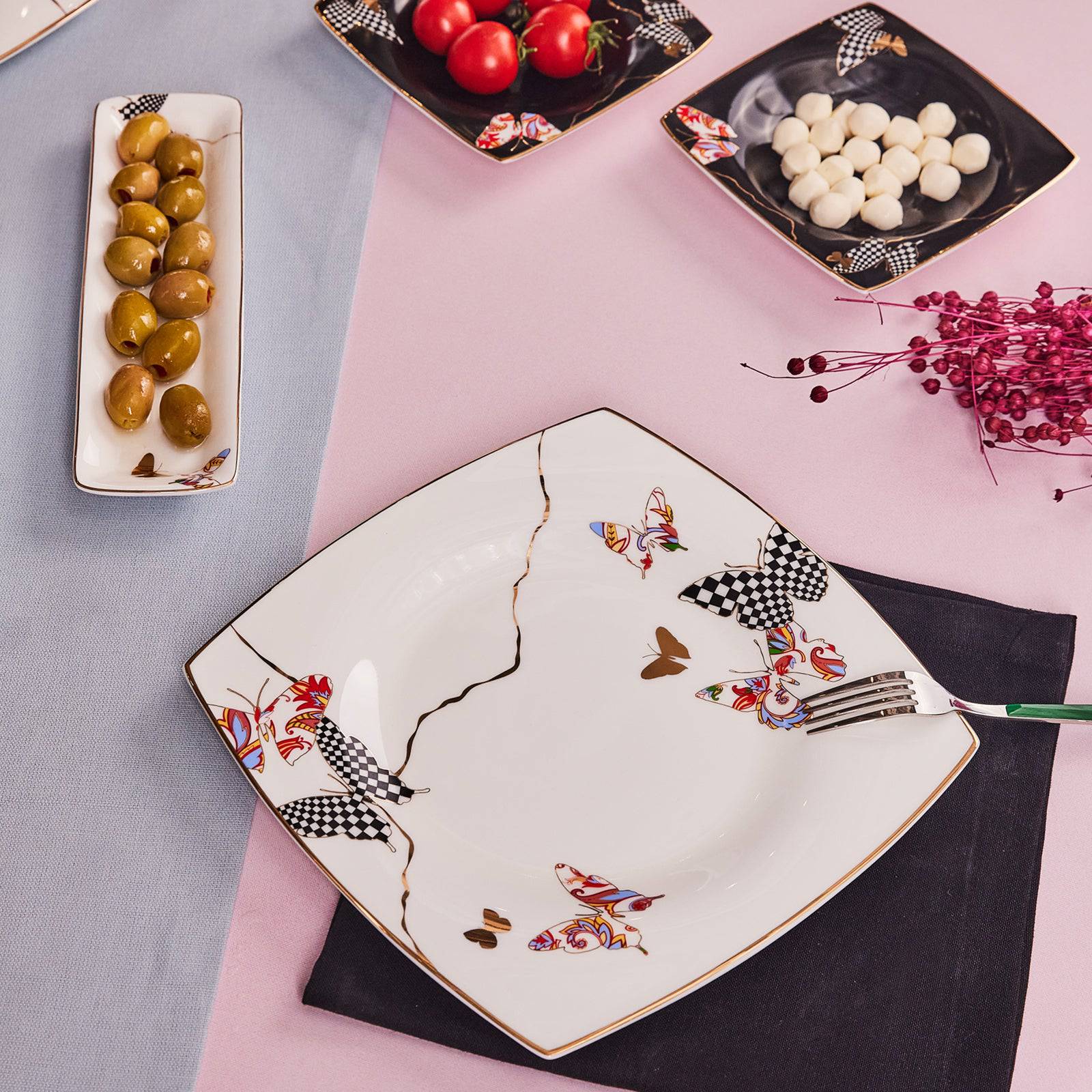 Karaca Fine Pearl Unique 14 Pieces Square Breakfast Set For 6 People 153.03.07.8706 -  Dinnerware Sets - ebarza Furniture UAE | Shop Modern Furniture in Abu Dhabi & Dubai - مفروشات ايبازرا في الامارات | تسوق اثاث عصري وديكورات مميزة في دبي وابوظبي