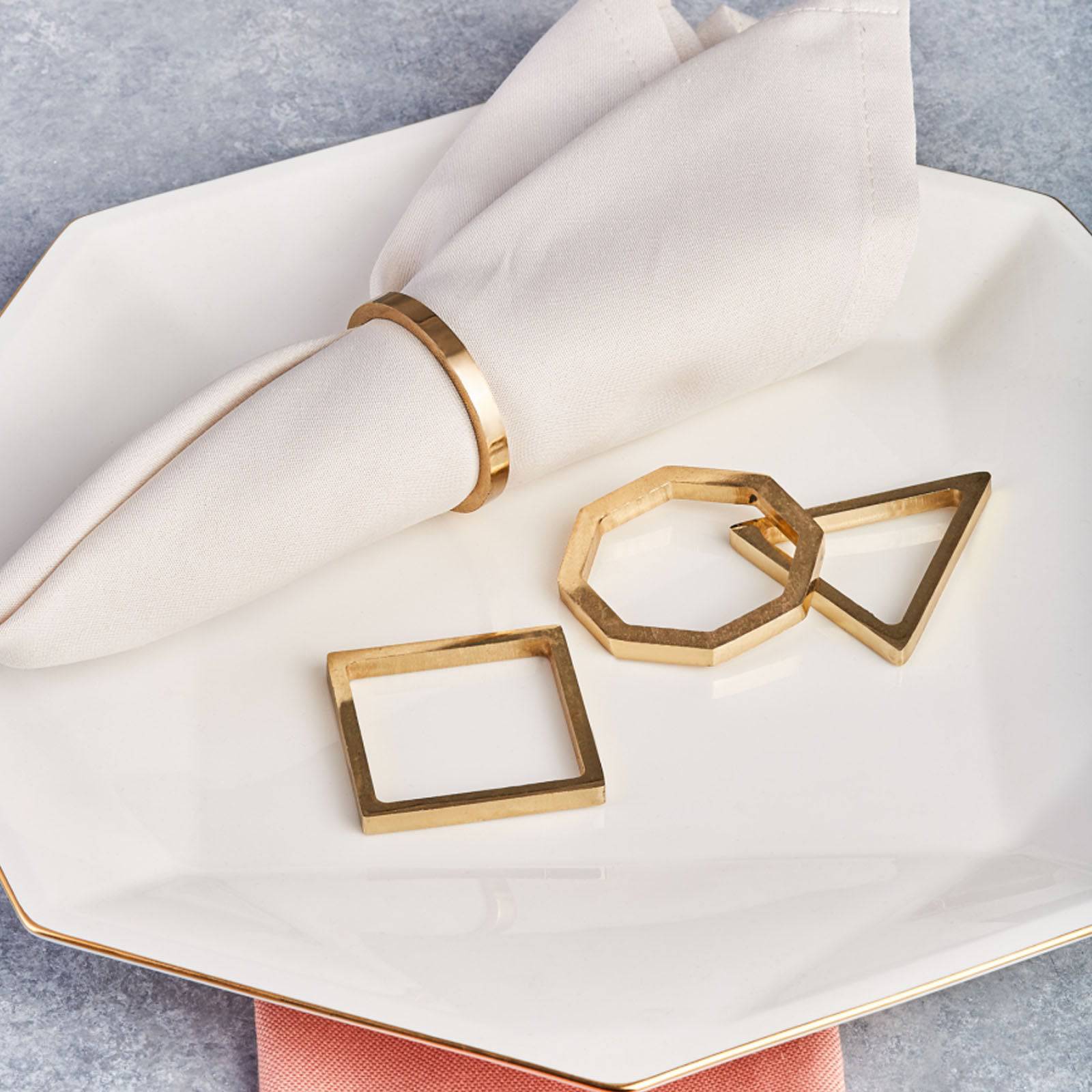Karaca Geometric 4-Piece Napkin Ring Set Gold 153.19.01.1492 -  Napkin Rings - ebarza Furniture UAE | Shop Modern Furniture in Abu Dhabi & Dubai - مفروشات ايبازرا في الامارات | تسوق اثاث عصري وديكورات مميزة في دبي وابوظبي