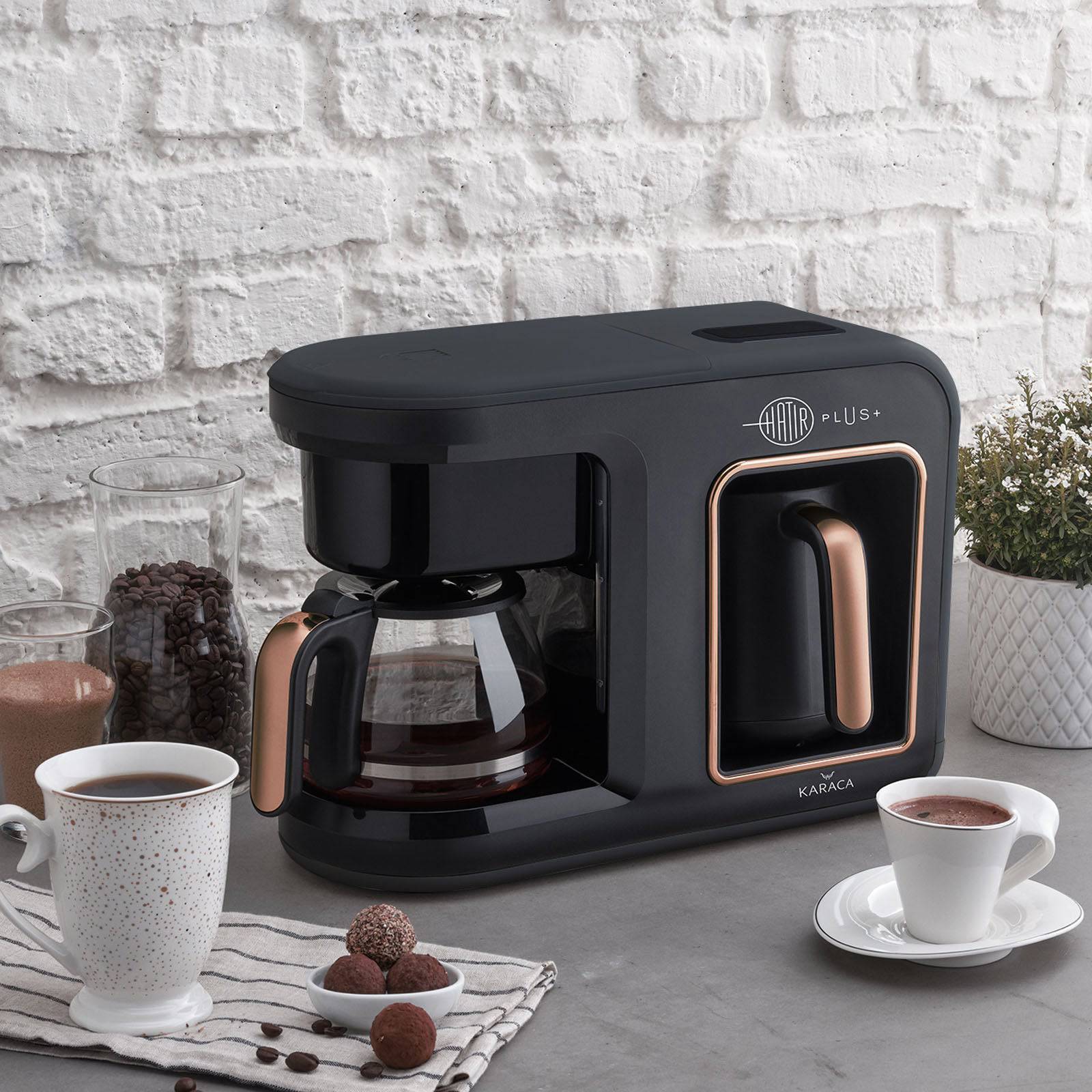 Karaca Hatir Plus 2 In 1 Black Copper Coffee Machine 153.01.06.4923 -  Kitchen Appliances - ebarza Furniture UAE | Shop Modern Furniture in Abu Dhabi & Dubai - مفروشات ايبازرا في الامارات | تسوق اثاث عصري وديكورات مميزة في دبي وابوظبي
