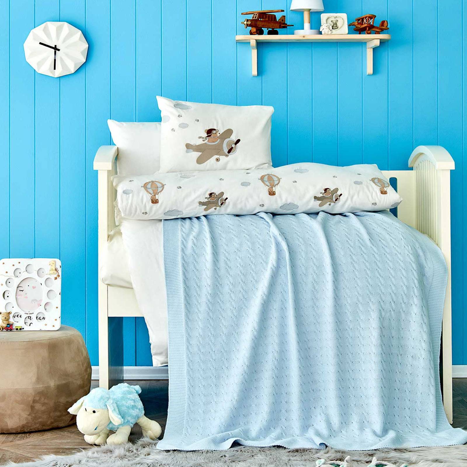 Karaca Home Aero Bear Blue Embroidered Private Baby Set 200.16.01.0268 -  Bedding - ebarza Furniture UAE | Shop Modern Furniture in Abu Dhabi & Dubai - مفروشات ايبازرا في الامارات | تسوق اثاث عصري وديكورات مميزة في دبي وابوظبي