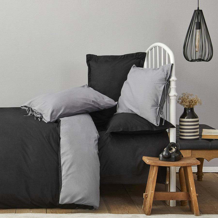 Karaca Home Basic Black Dark Gray 100% Cotton Double Sided Double Duvet Cover Set 200.18.01.0728 -  Bedding - ebarza Furniture UAE | Shop Modern Furniture in Abu Dhabi & Dubai - مفروشات ايبازرا في الامارات | تسوق اثاث عصري وديكورات مميزة في دبي وابوظبي
