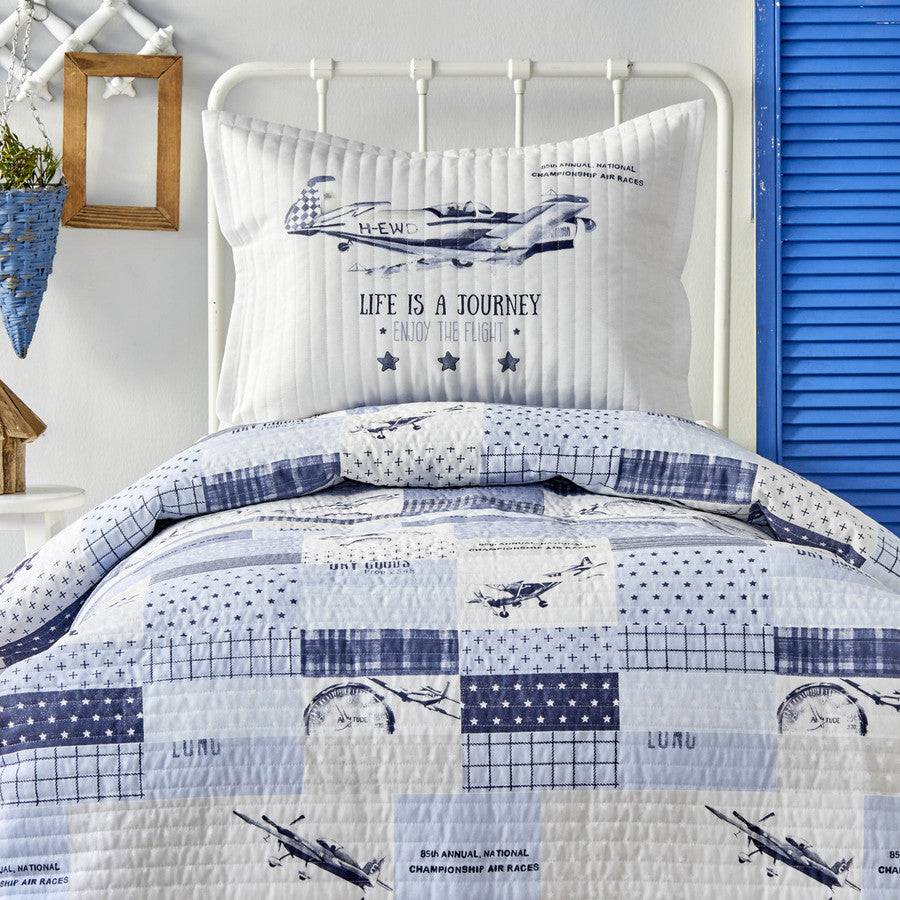 Karaca Home Cappi Blue Quilted Young Single Bedspread Set 200.18.01.0174 -  Bedding - ebarza Furniture UAE | Shop Modern Furniture in Abu Dhabi & Dubai - مفروشات ايبازرا في الامارات | تسوق اثاث عصري وديكورات مميزة في دبي وابوظبي