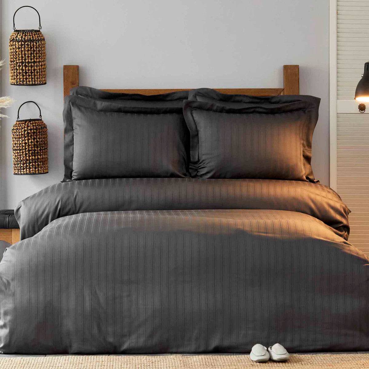 Karaca Home Charm Bold Anthracite Cotton Satin Double Duvet Cover Set 200.17.01.0168 -  Bedding - ebarza Furniture UAE | Shop Modern Furniture in Abu Dhabi & Dubai - مفروشات ايبازرا في الامارات | تسوق اثاث عصري وديكورات مميزة في دبي وابوظبي